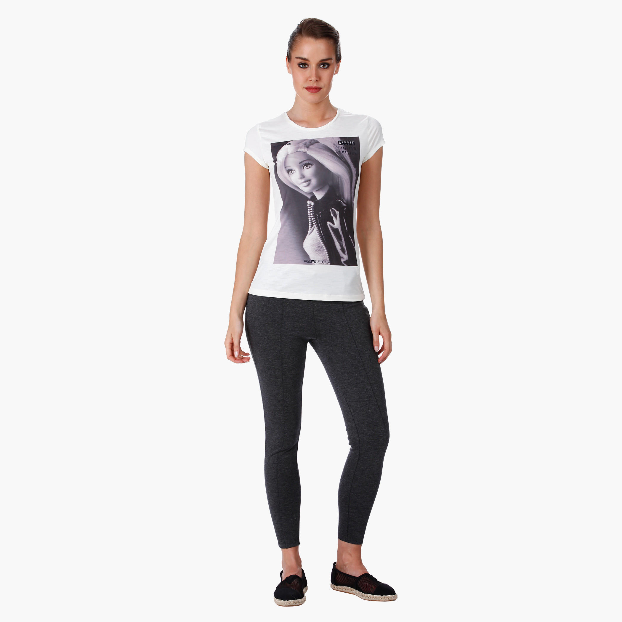 Barbie Print T-Shirt with Short Sleeves in Regular Fit-women-clothing-tshirts-image-5