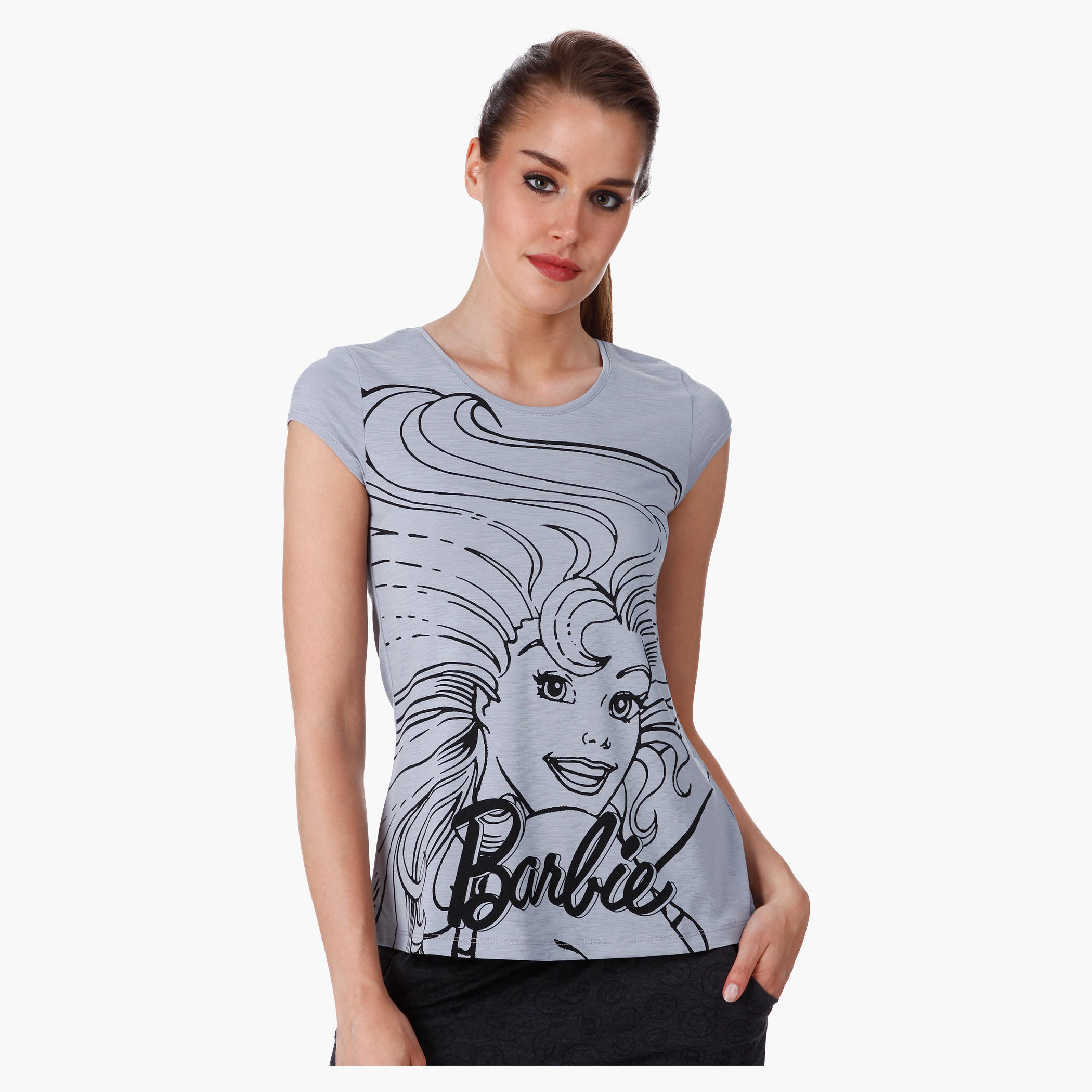 Barbie Printed T-Shirt with Short Sleeves in Regular Fit-women-clothing-tshirts-image-5