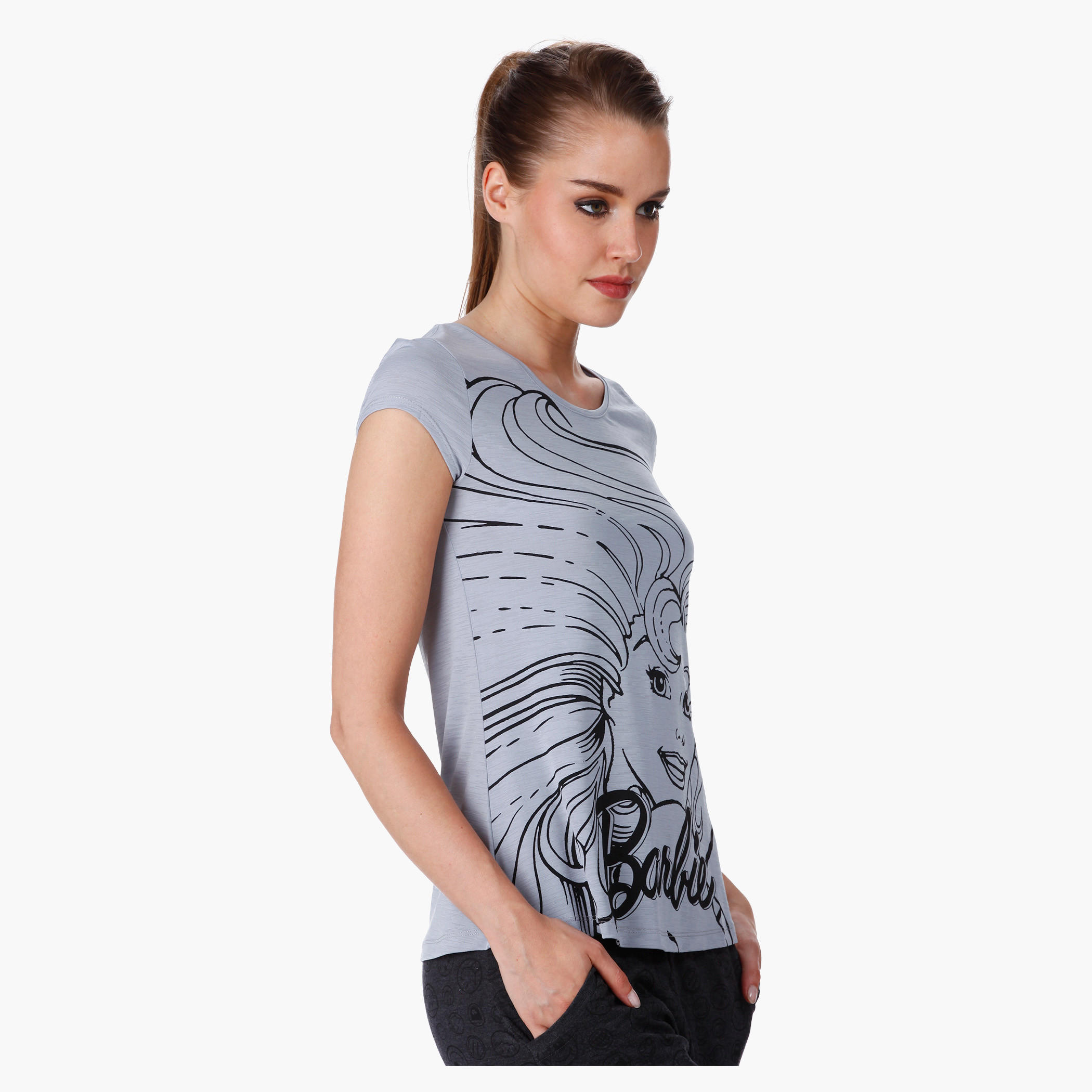 Barbie Printed T-Shirt with Short Sleeves in Regular Fit-women-clothing-tshirts-image-3