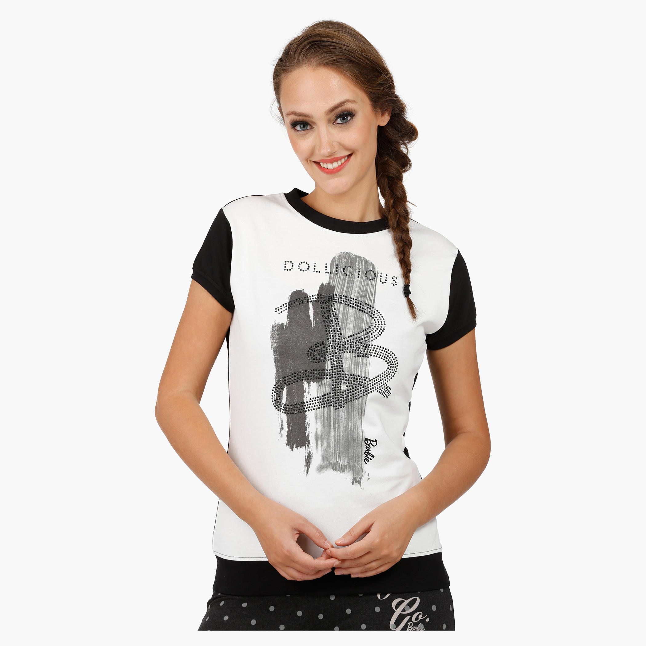 Barbie Printed Top with Short Sleeves-women-clothing-tshirts-image-1