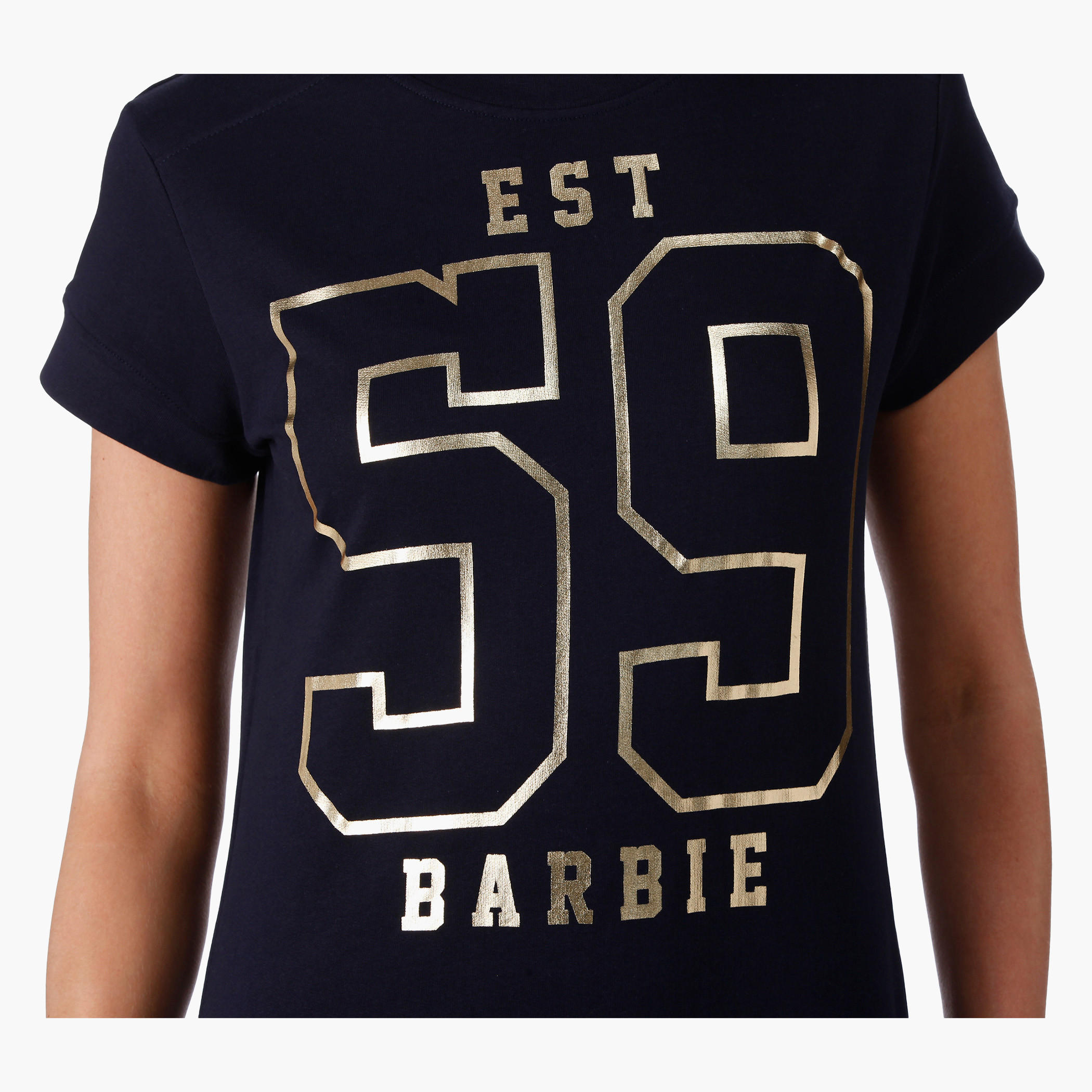 Barbie Print T-Shirt with Short Sleeves in Regular Fit-women-clothing-tshirts-image-4