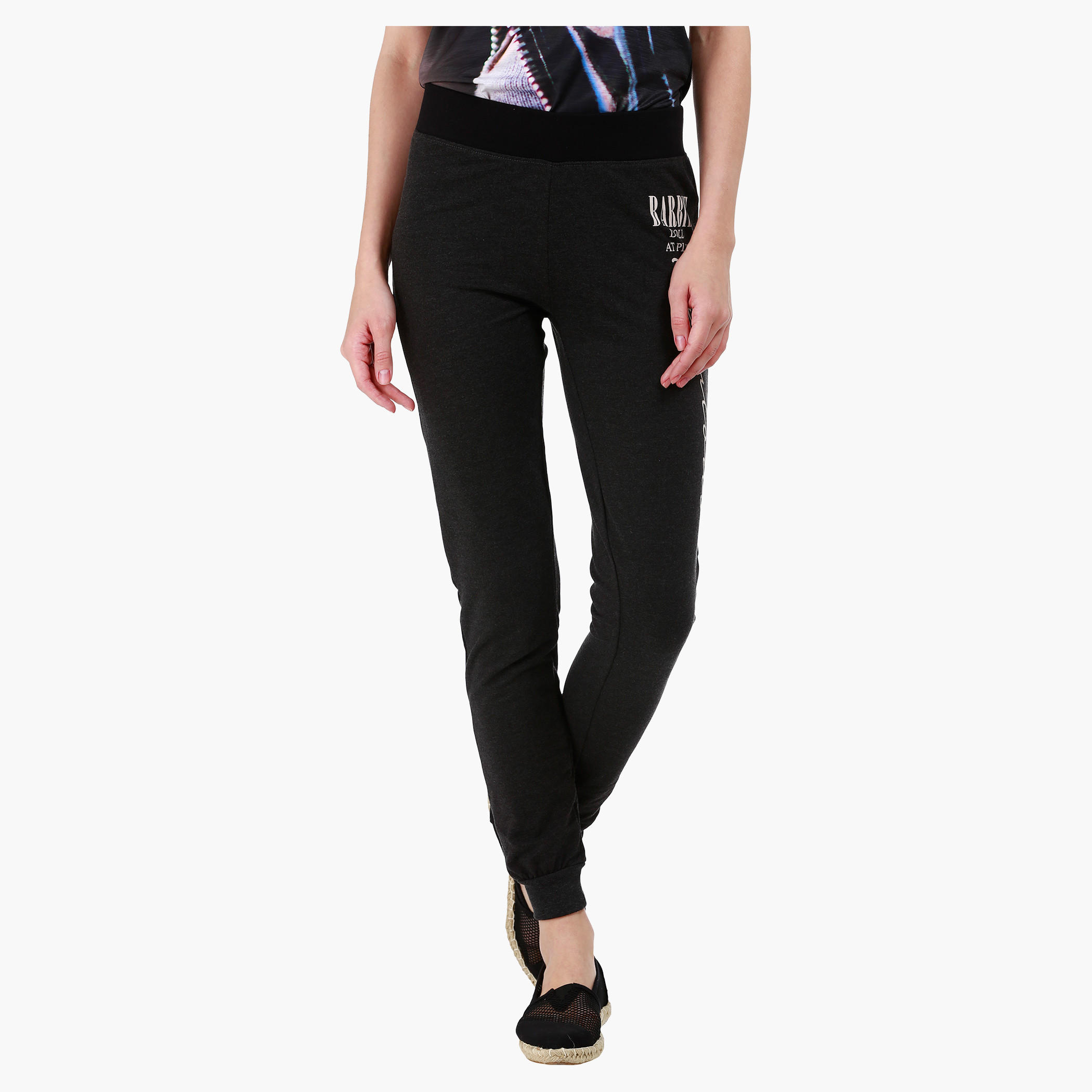 Barbie Melange Graphic Print Jog Pants in Regular Fit-women-clothing-bottoms-joggers-image-1