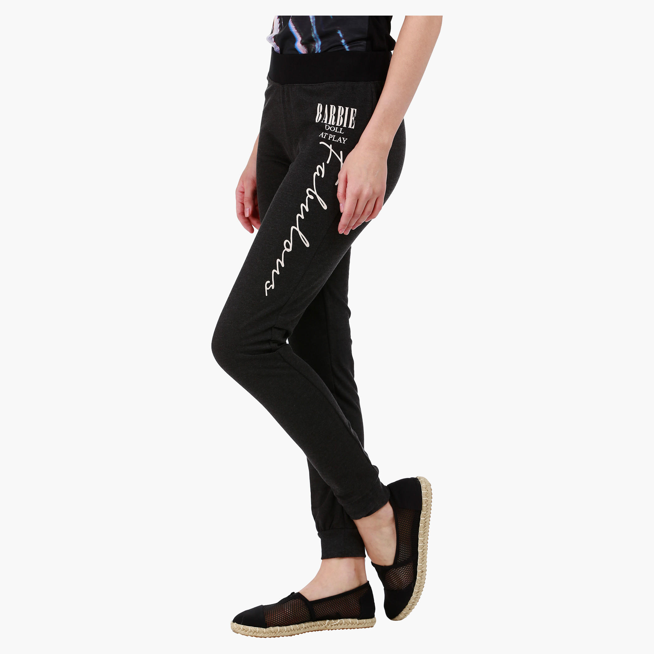 Barbie Melange Graphic Print Jog Pants in Regular Fit-women-clothing-bottoms-joggers-image-3