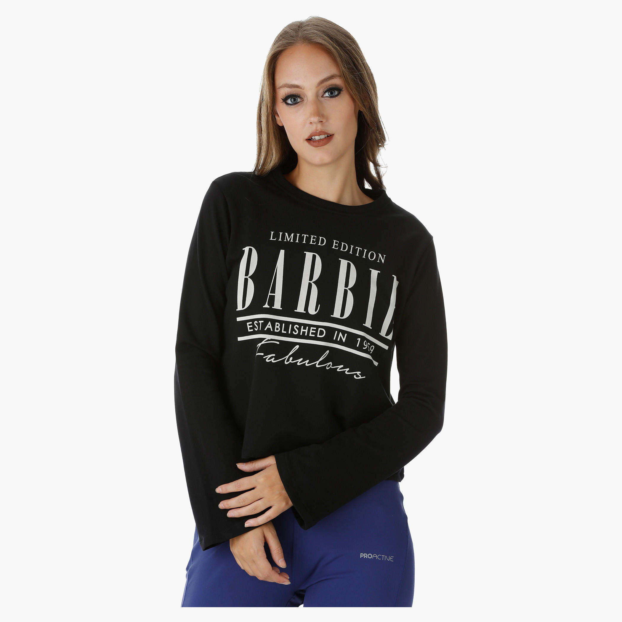 Barbie Printed Cotton Top with Boat Neck and Long Sleeves-women-clothing-tshirts-image-1