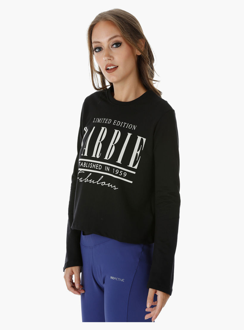 Barbie Printed Cotton Top with Boat Neck and Long Sleeves-women-clothing-tshirts-image-3