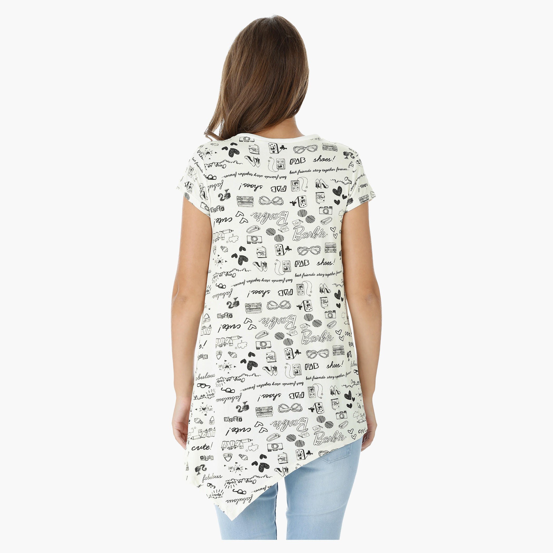 Barbie Printed Cotton Top with Boat Neck and Short Sleeves-women-clothing-tshirts-image-2