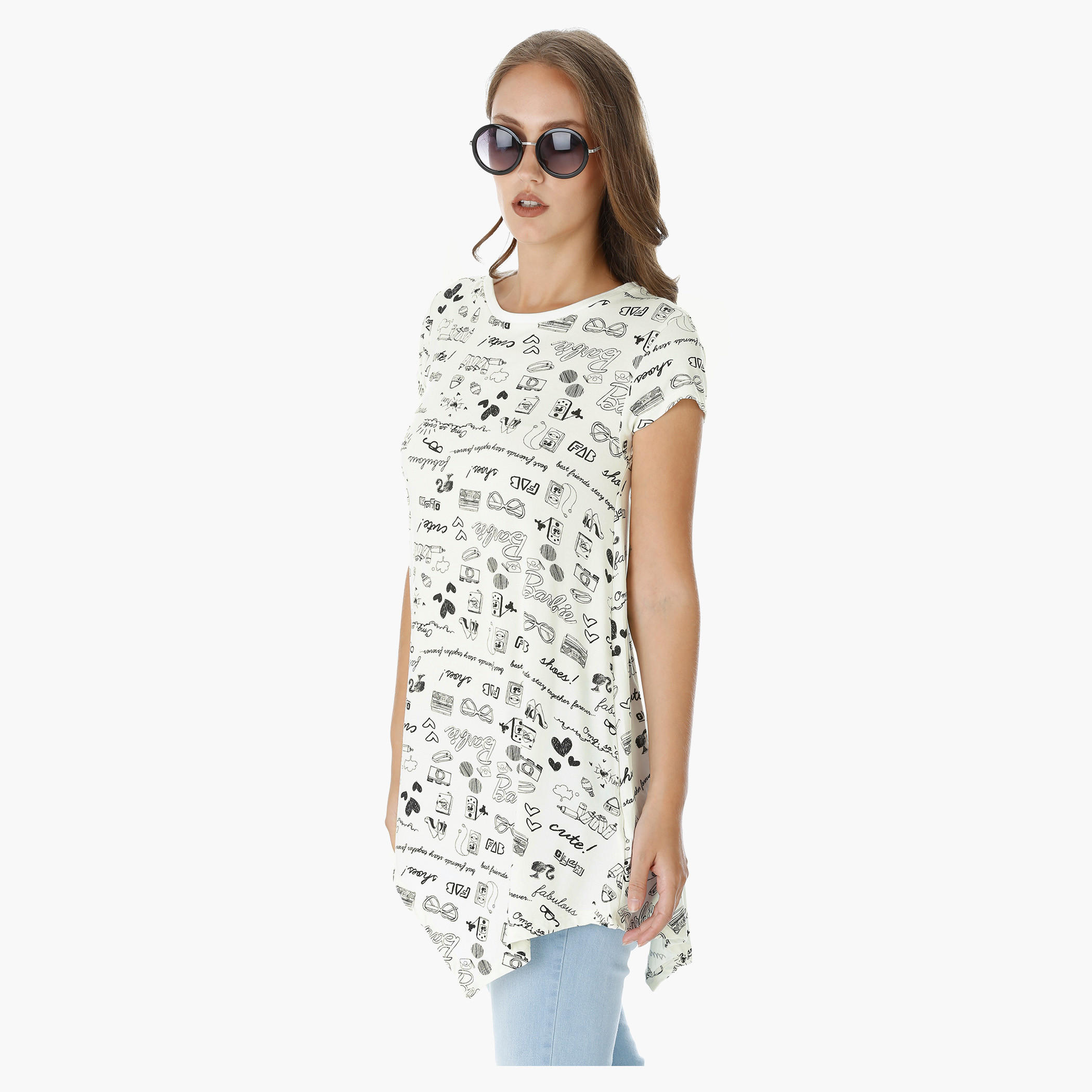 Barbie Printed Cotton Top with Boat Neck and Short Sleeves-women-clothing-tshirts-image-3