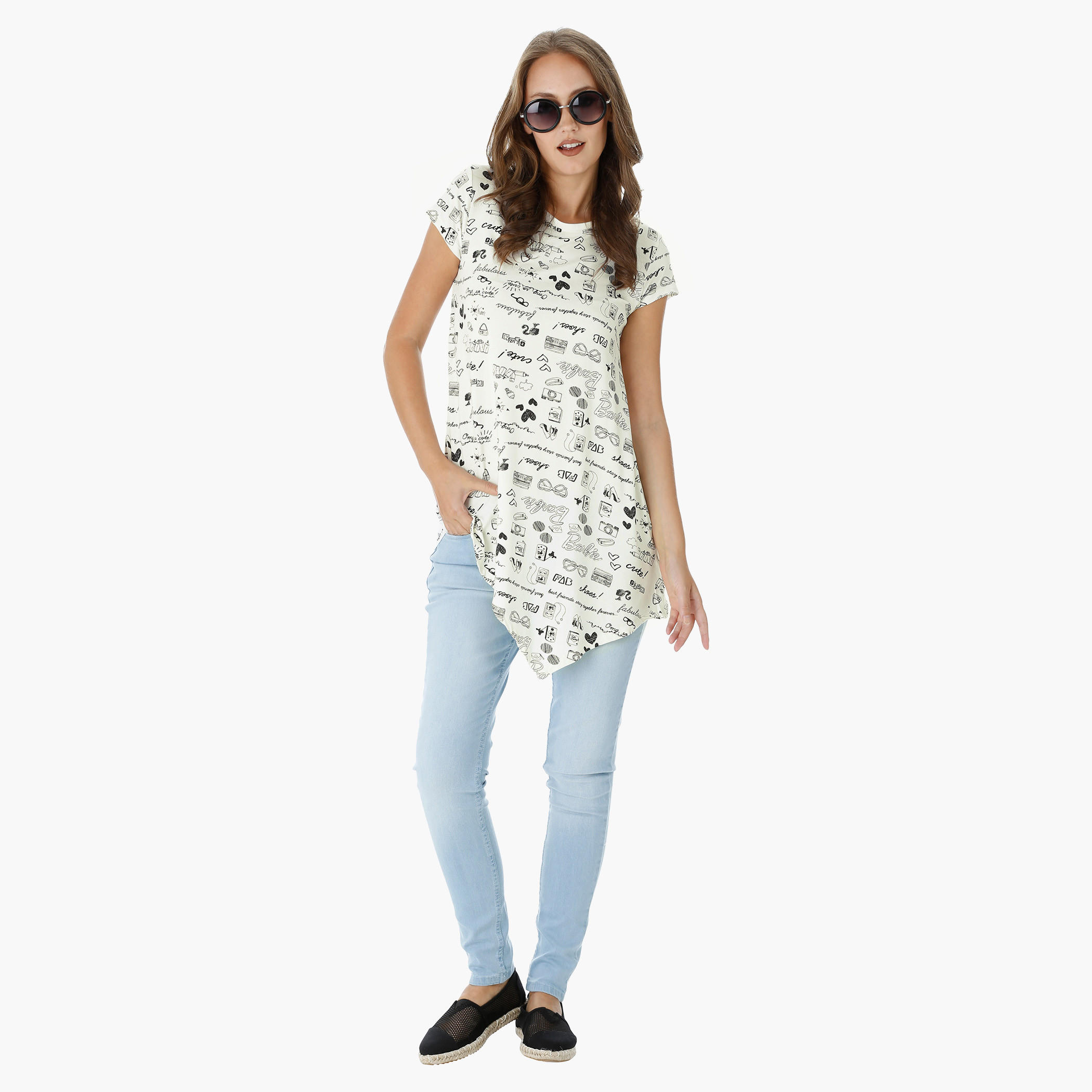 Barbie Printed Cotton Top with Boat Neck and Short Sleeves-women-clothing-tshirts-image-5