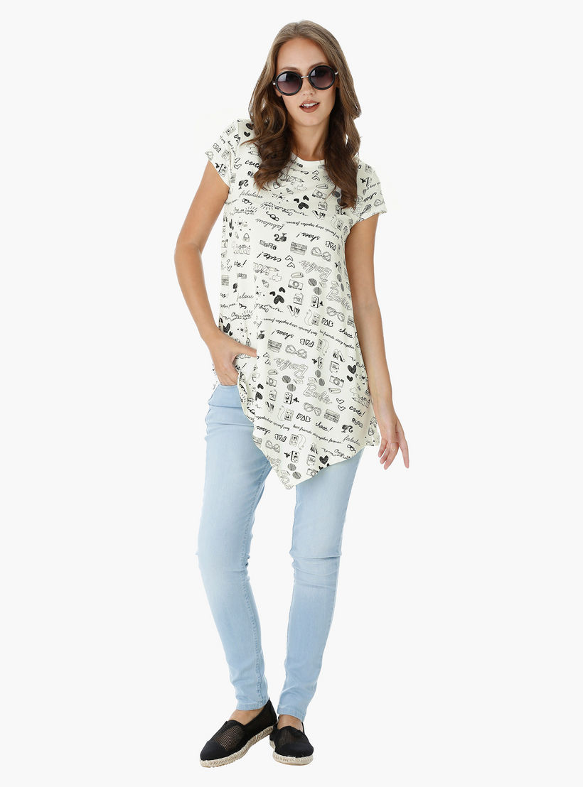 Barbie Printed Cotton Top with Boat Neck and Short Sleeves-women-clothing-tshirts-image-5
