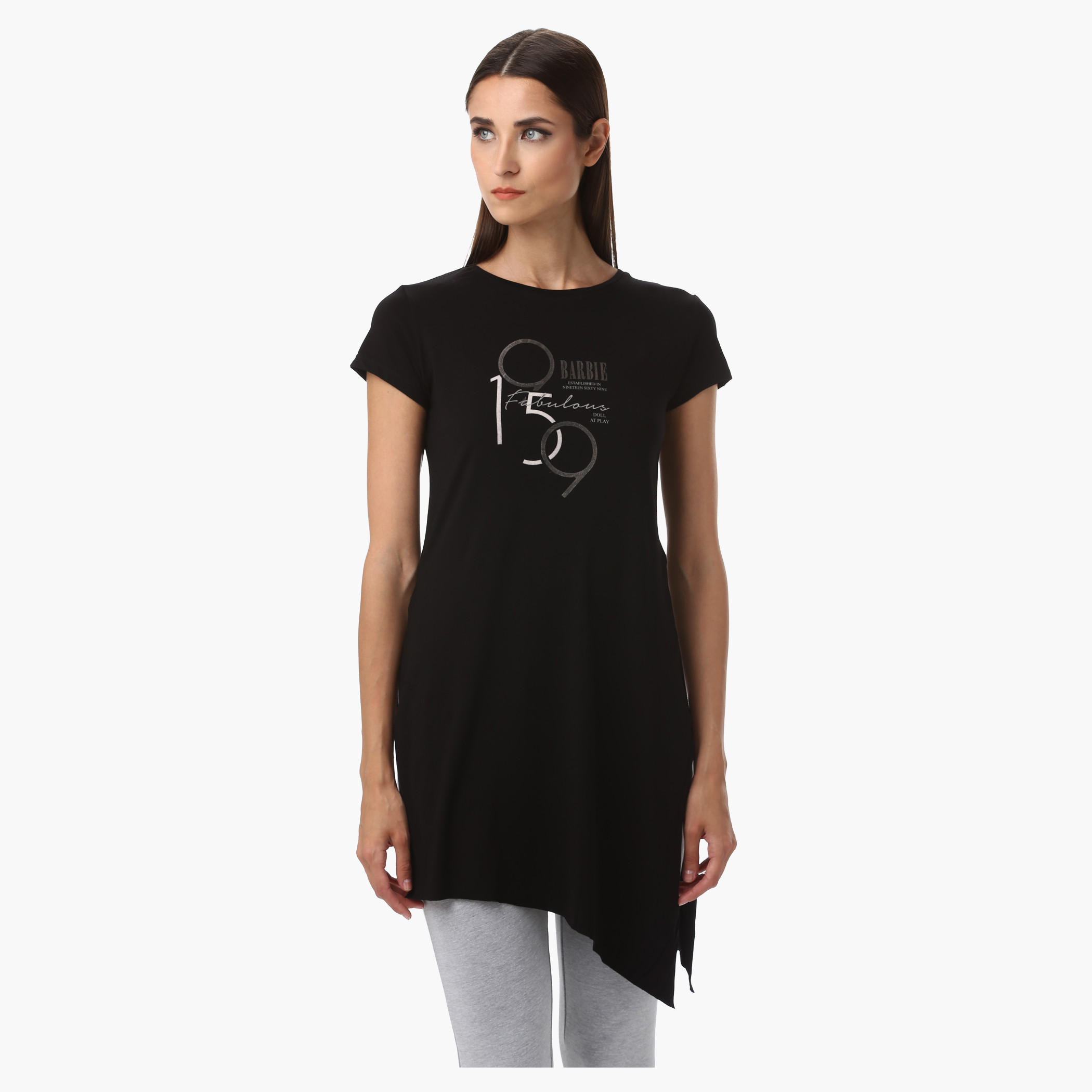 Barbie Round Neck Top with Short Sleeves and Text Print-women-clothing-tshirts-image-1