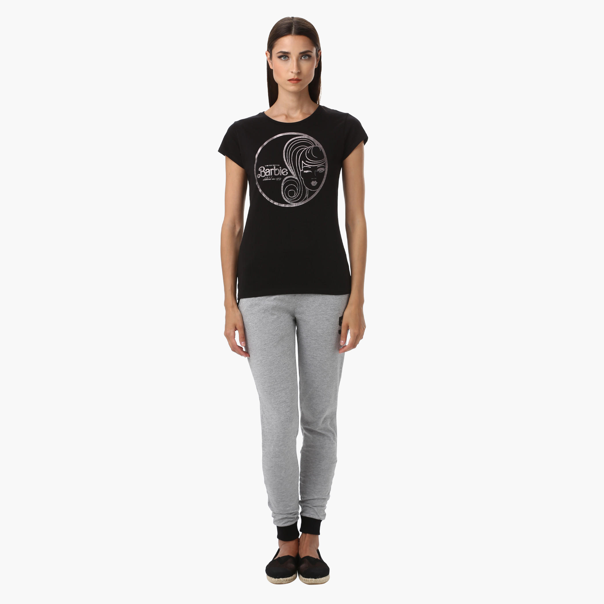 Barbie Graphic Print Cotton T-Shirt with Round Neck and Short Sleeves-women-clothing-tshirts-image-5