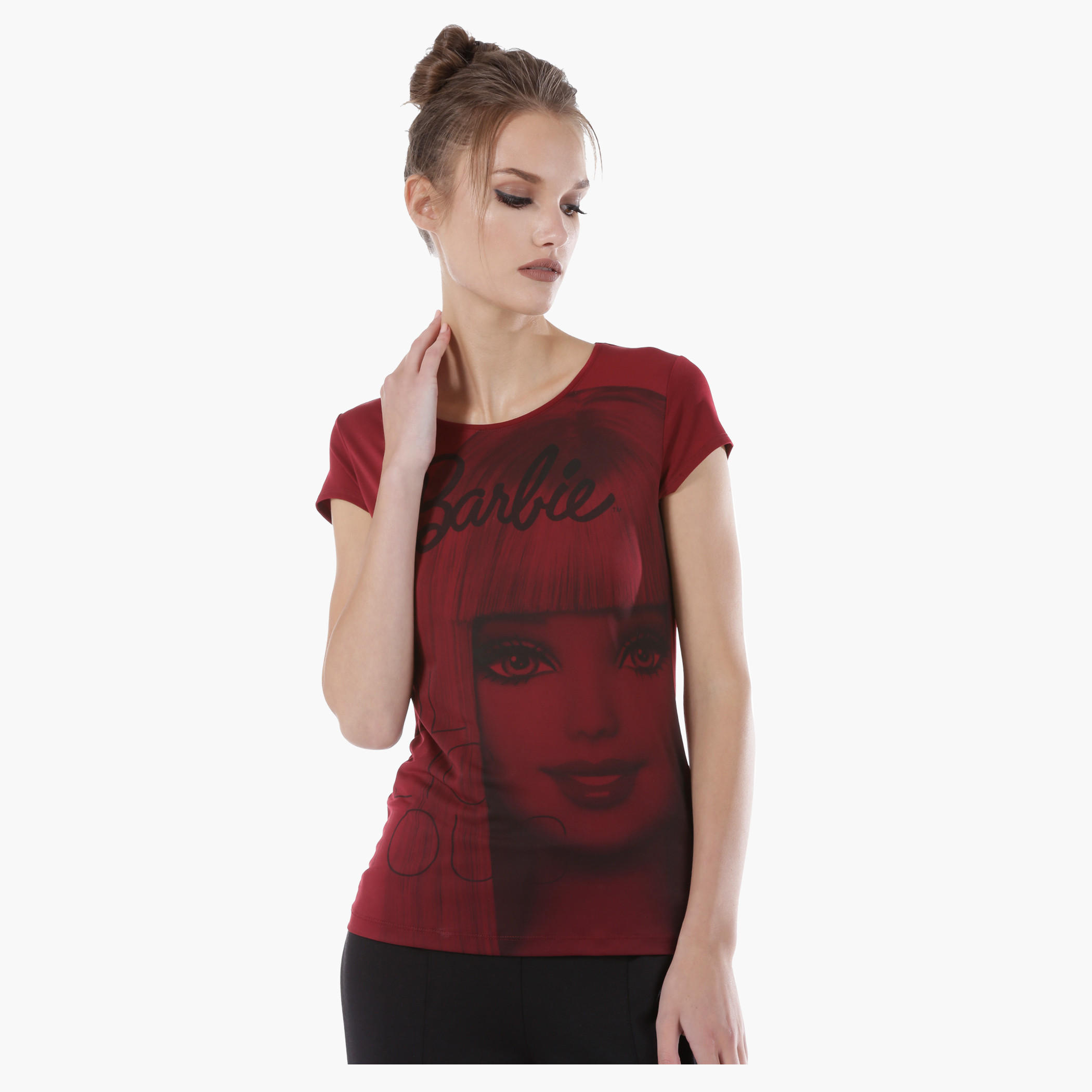 Barbie Printed T-Shirt with Round Neck and Short Sleeves-women-clothing-tshirts-image-1