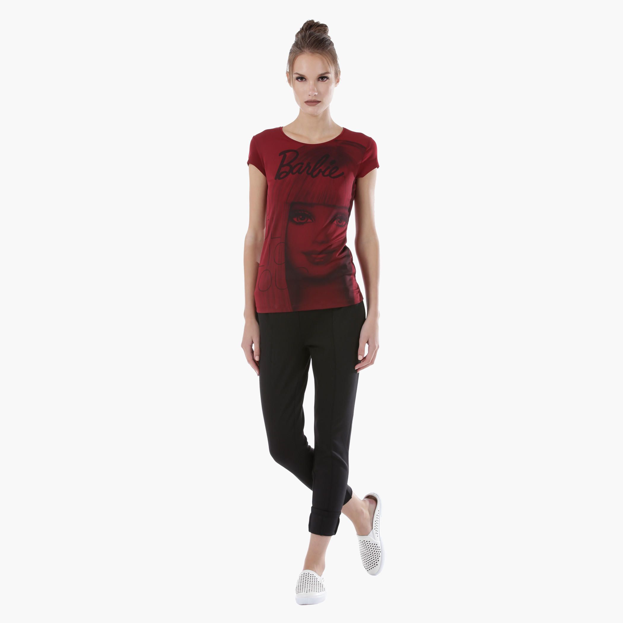 Barbie Printed T-Shirt with Round Neck and Short Sleeves-women-clothing-tshirts-image-5