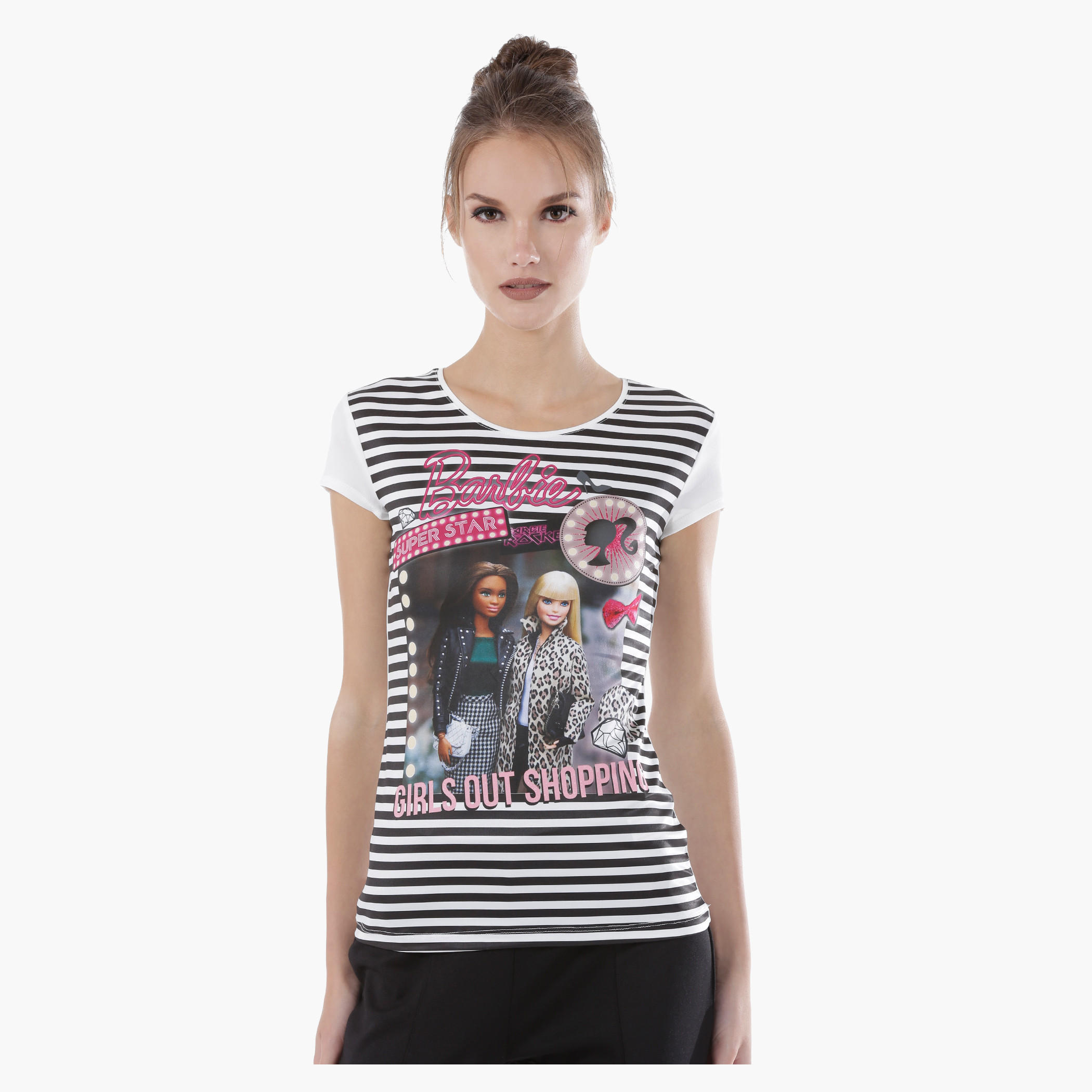 Barbie Printed T-Shirt with Round Neck and Short Sleeves-women-clothing-tshirts-image-1