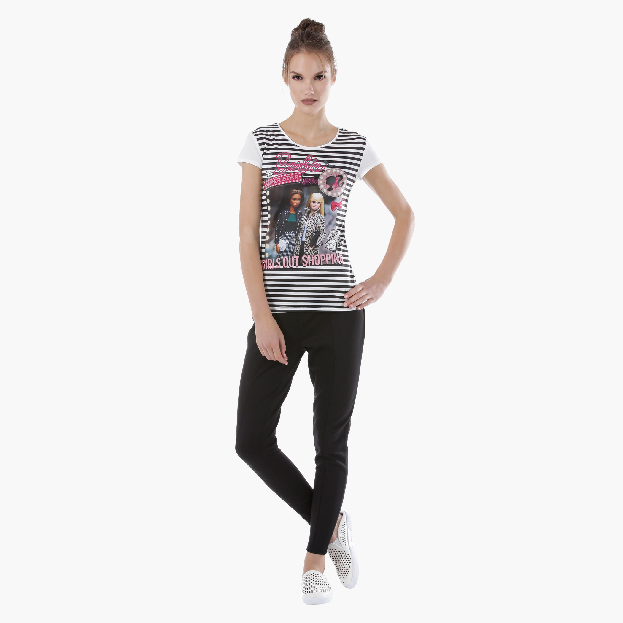 Barbie Printed T-Shirt with Round Neck and Short Sleeves-women-clothing-tshirts-image-5