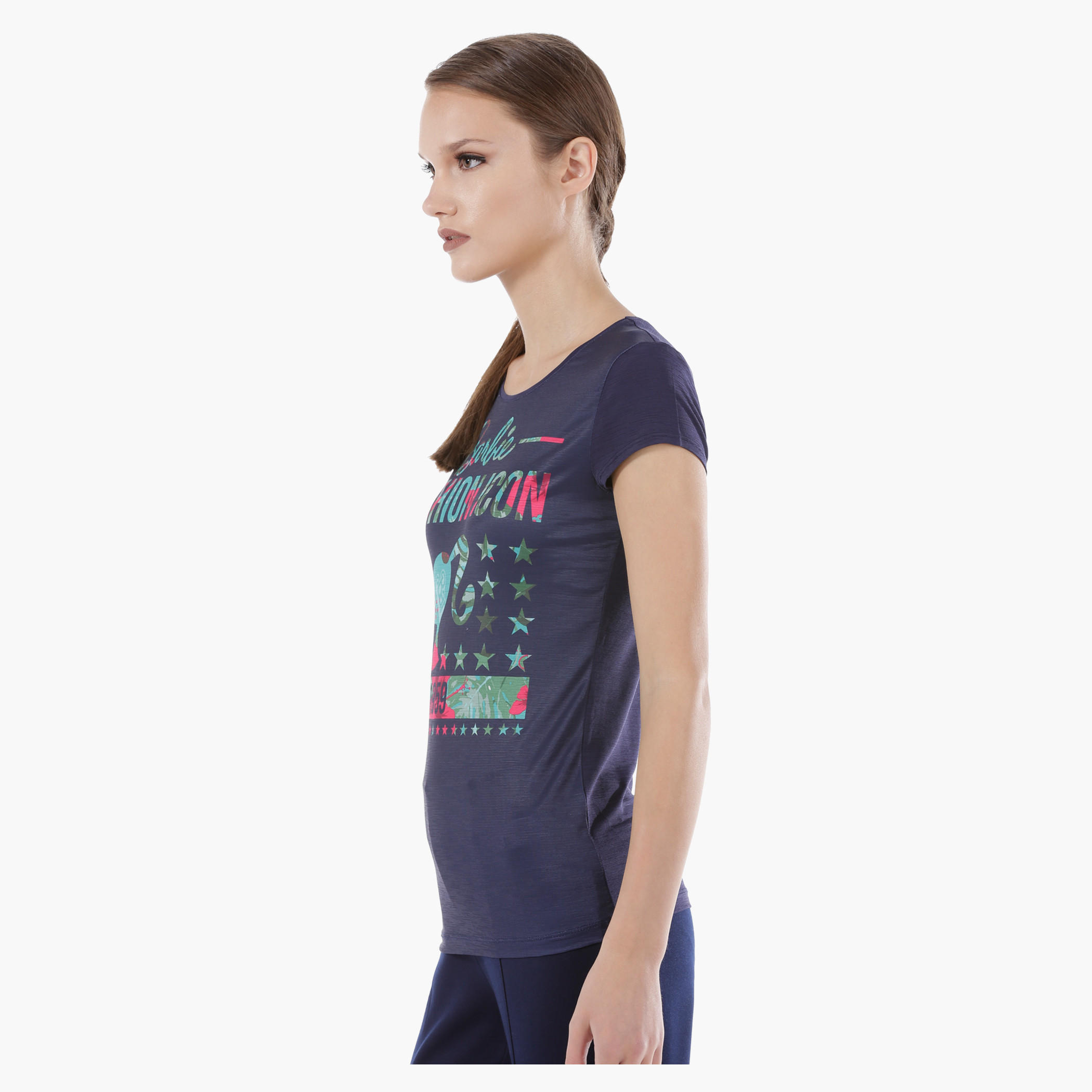 Barbie Print T-Shirt with Short Sleeves in Regular Fit-women-clothing-tshirts-image-3