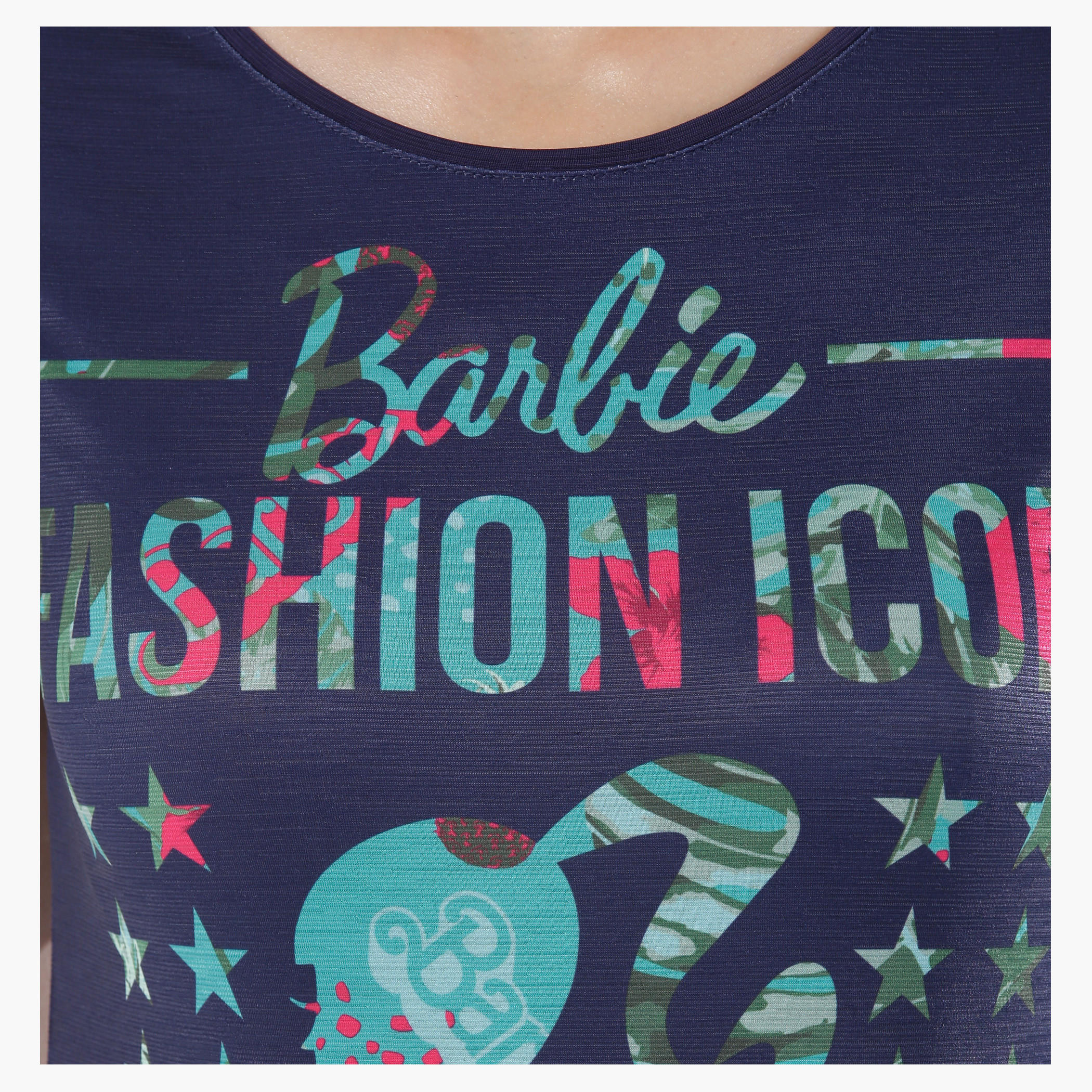 Barbie Print T-Shirt with Short Sleeves in Regular Fit-women-clothing-tshirts-image-4