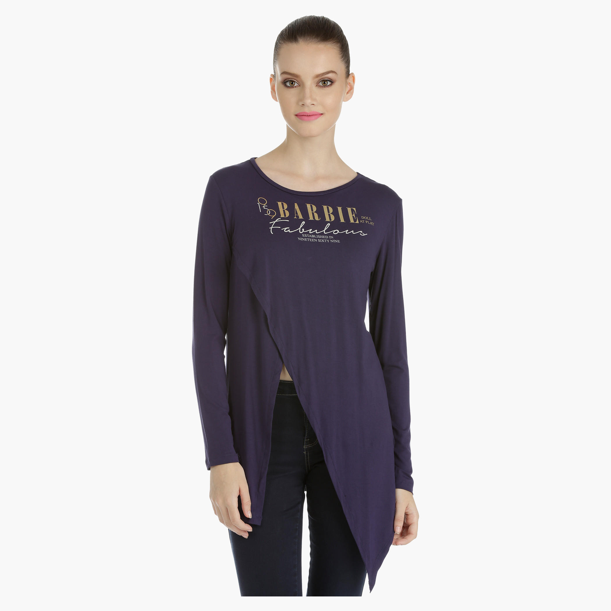 Barbie Asymmetrical Top with Long Sleeves-women-clothing-tshirts-image-1