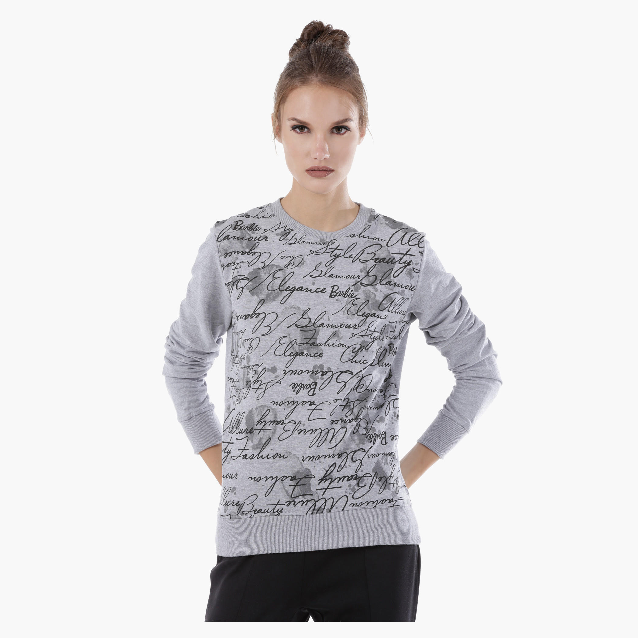 Barbie Printed Melange Sweatshirt with Long Sleeves-women-winterwear-hoodiesandsweatshirts-sweatshirts-image-1