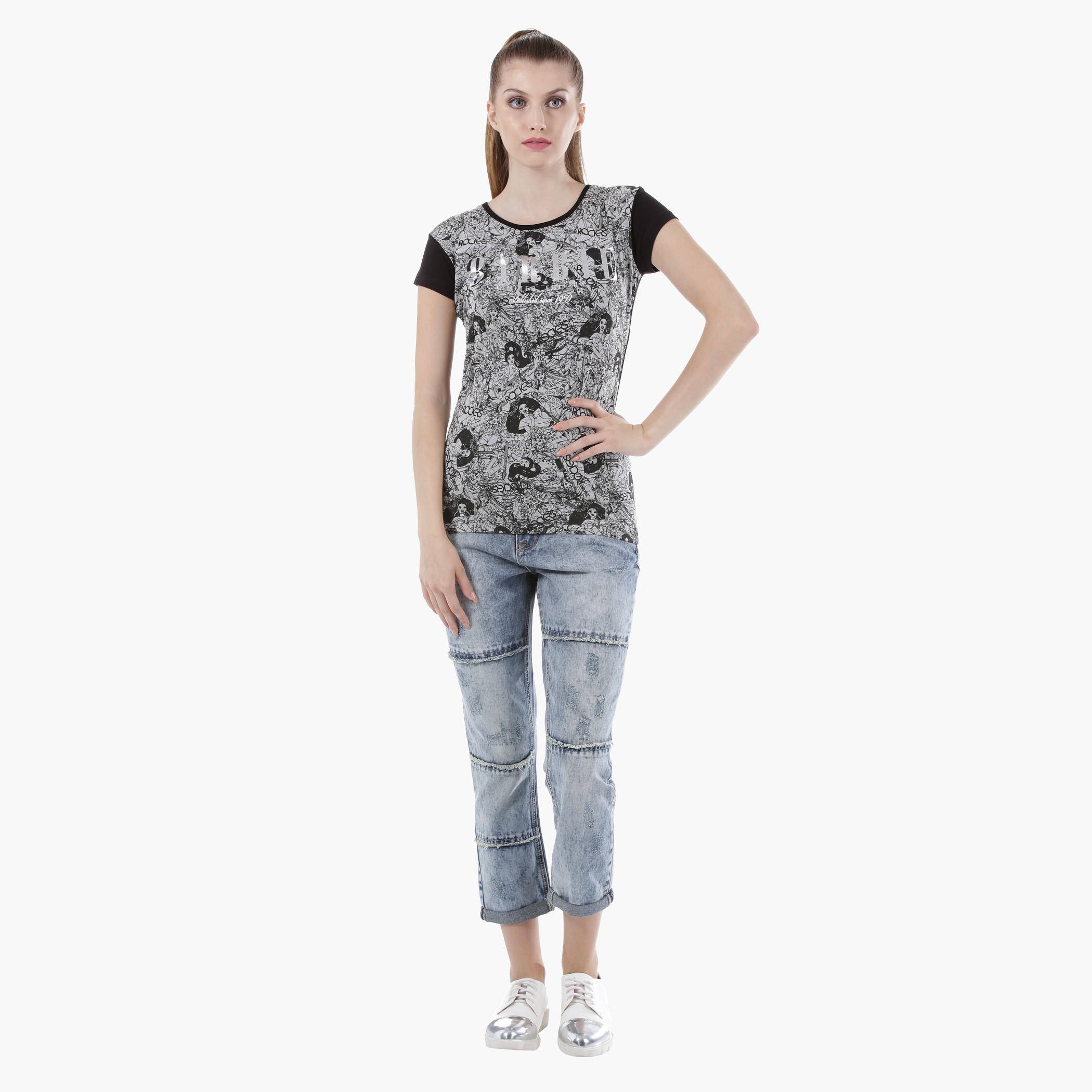 Barbie Print T-Shirt with Short Sleeves in Regular Fit-women-clothing-tshirts-image-5