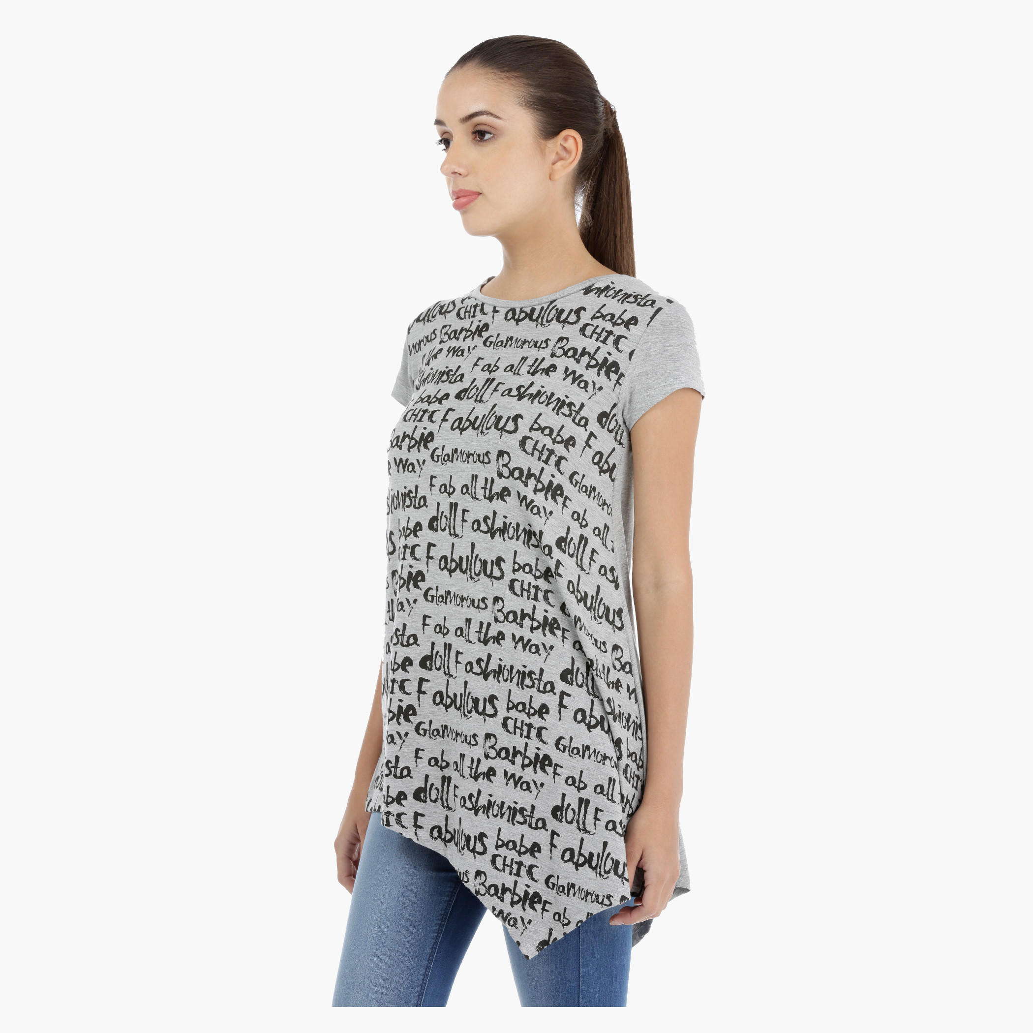 Barbie Printed T-Shirt with Asymmetrical Hem-women-clothing-tshirts-image-3