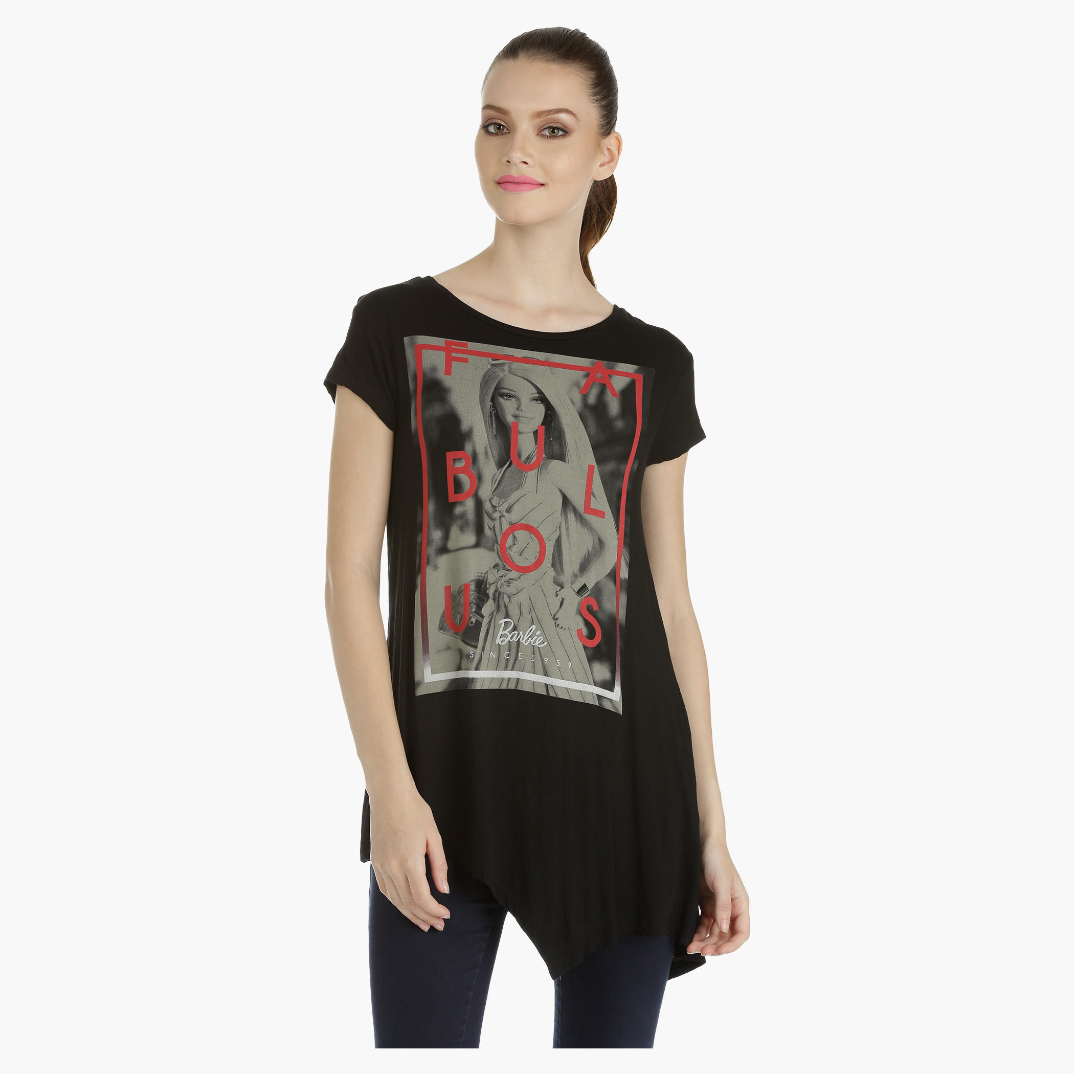 Barbie Asymmetrical T-shirt with Short Sleeves-women-clothing-tshirts-image-1