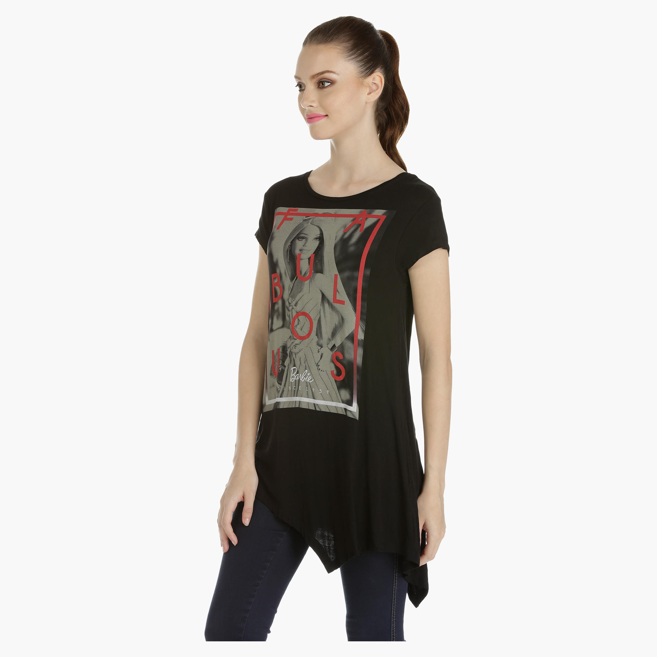 Barbie Asymmetrical T-shirt with Short Sleeves-women-clothing-tshirts-image-3
