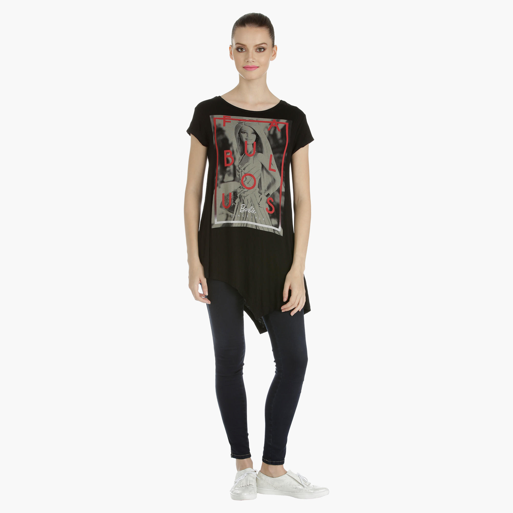 Barbie Asymmetrical T-shirt with Short Sleeves-women-clothing-tshirts-image-5
