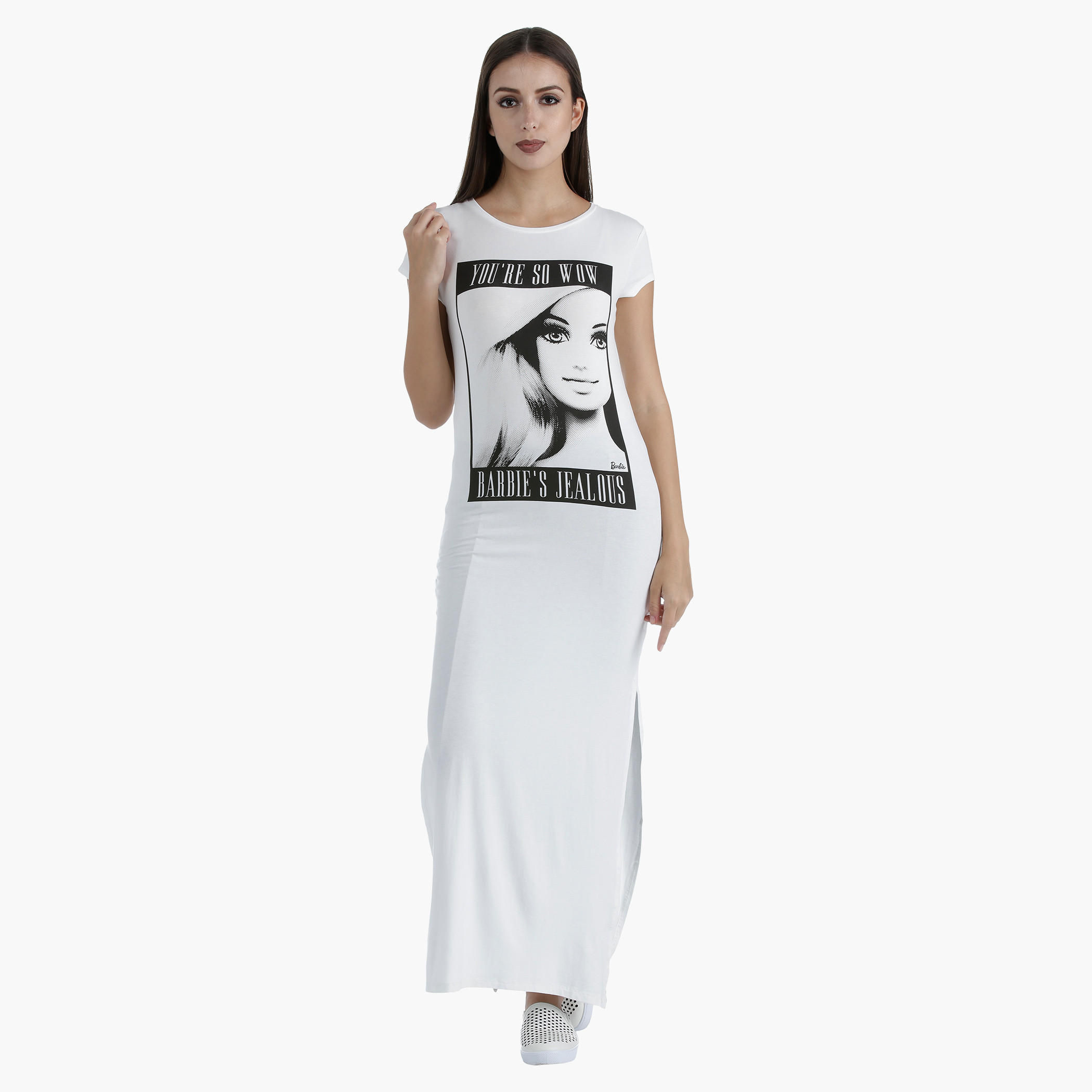Barbie Printed Long Top with Short Sleeves in Regular Fit-women-clothing-dresses-image-1
