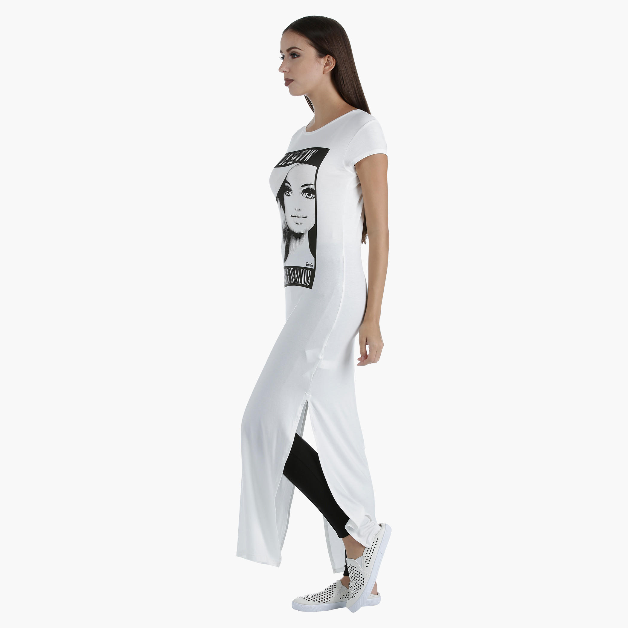 Barbie Printed Long Top with Short Sleeves in Regular Fit-women-clothing-dresses-image-3