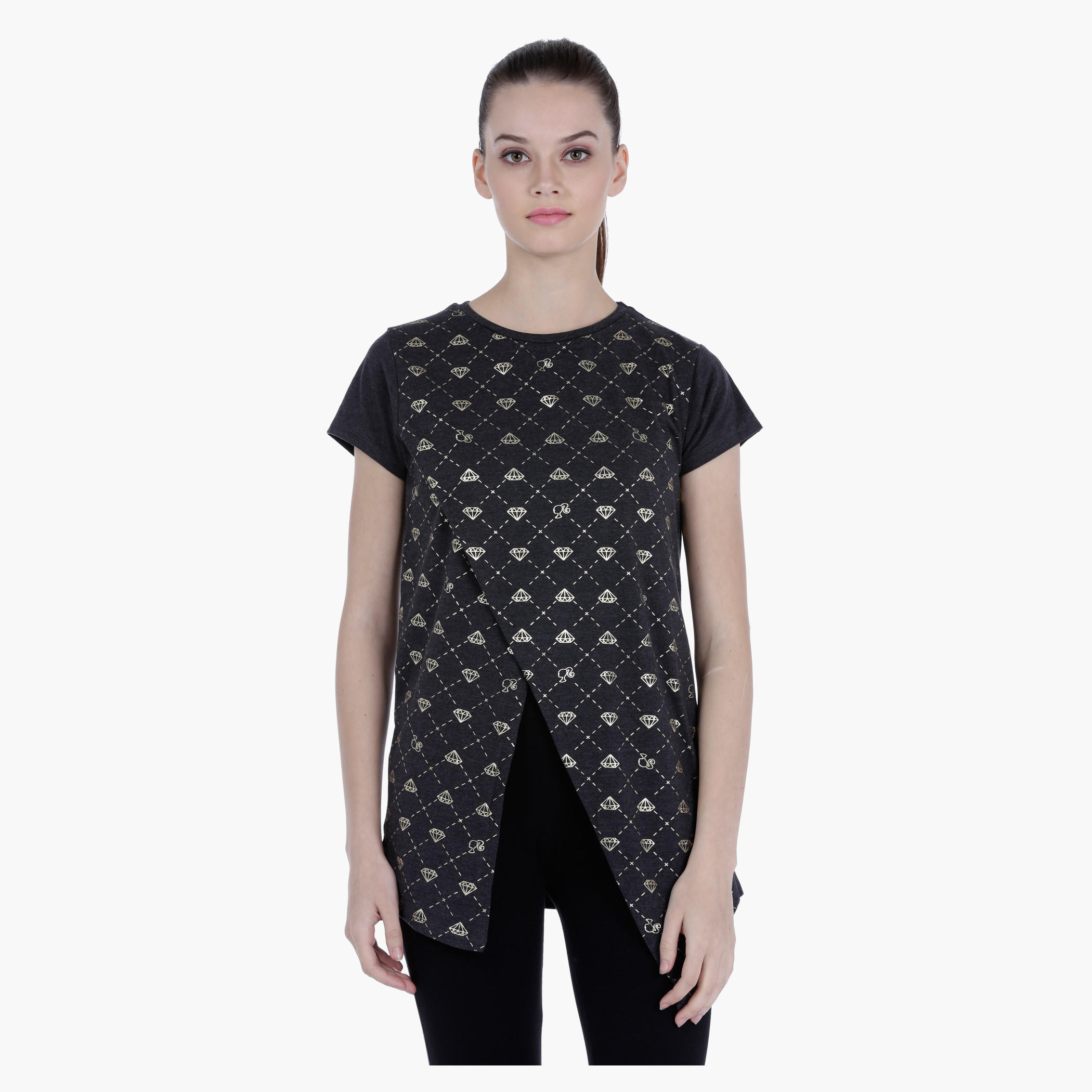 Barbie Melange Tunic Top with All Over Print in Regular Fit-women-clothing-tshirts-image-1
