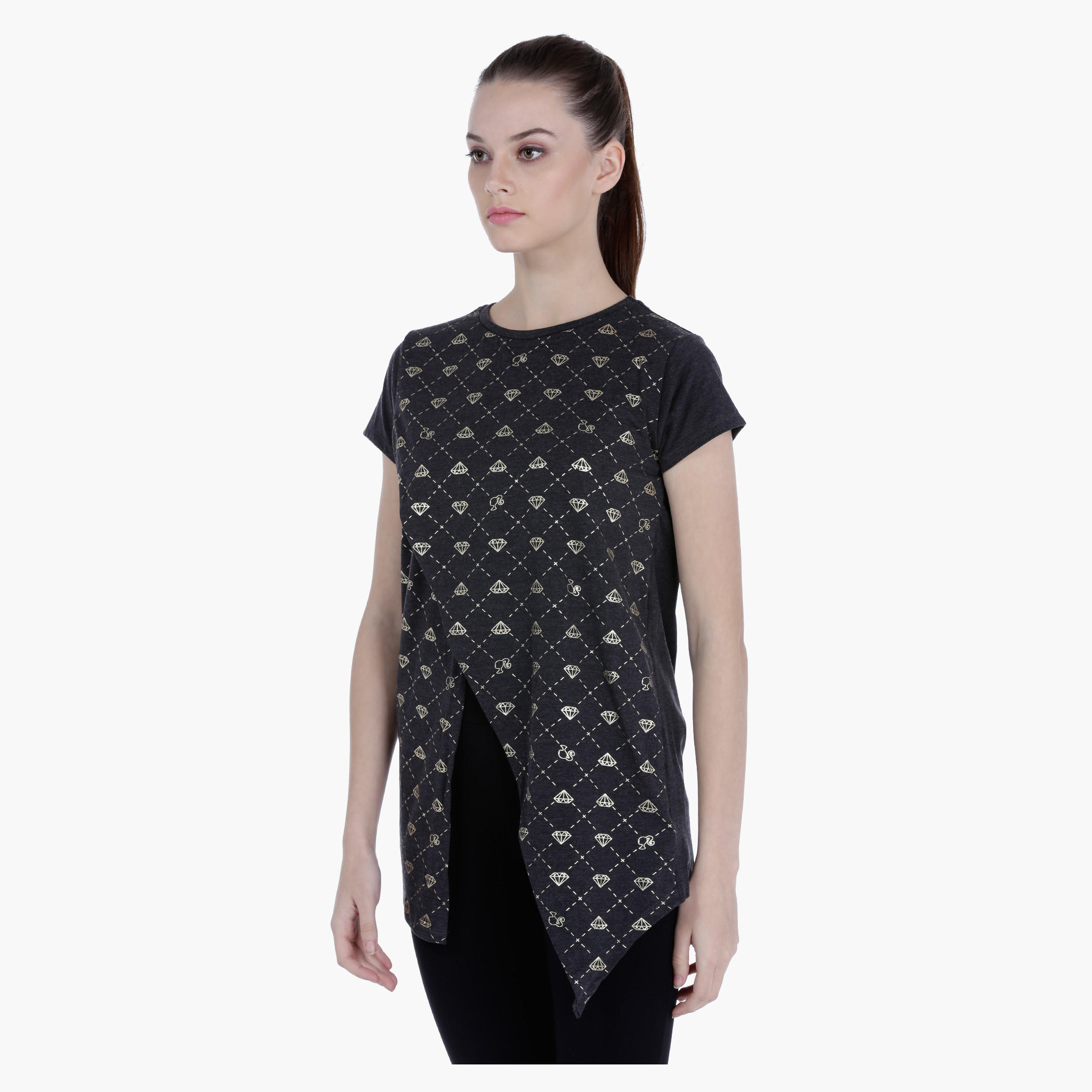 Barbie Melange Tunic Top with All Over Print in Regular Fit-women-clothing-tshirts-image-3