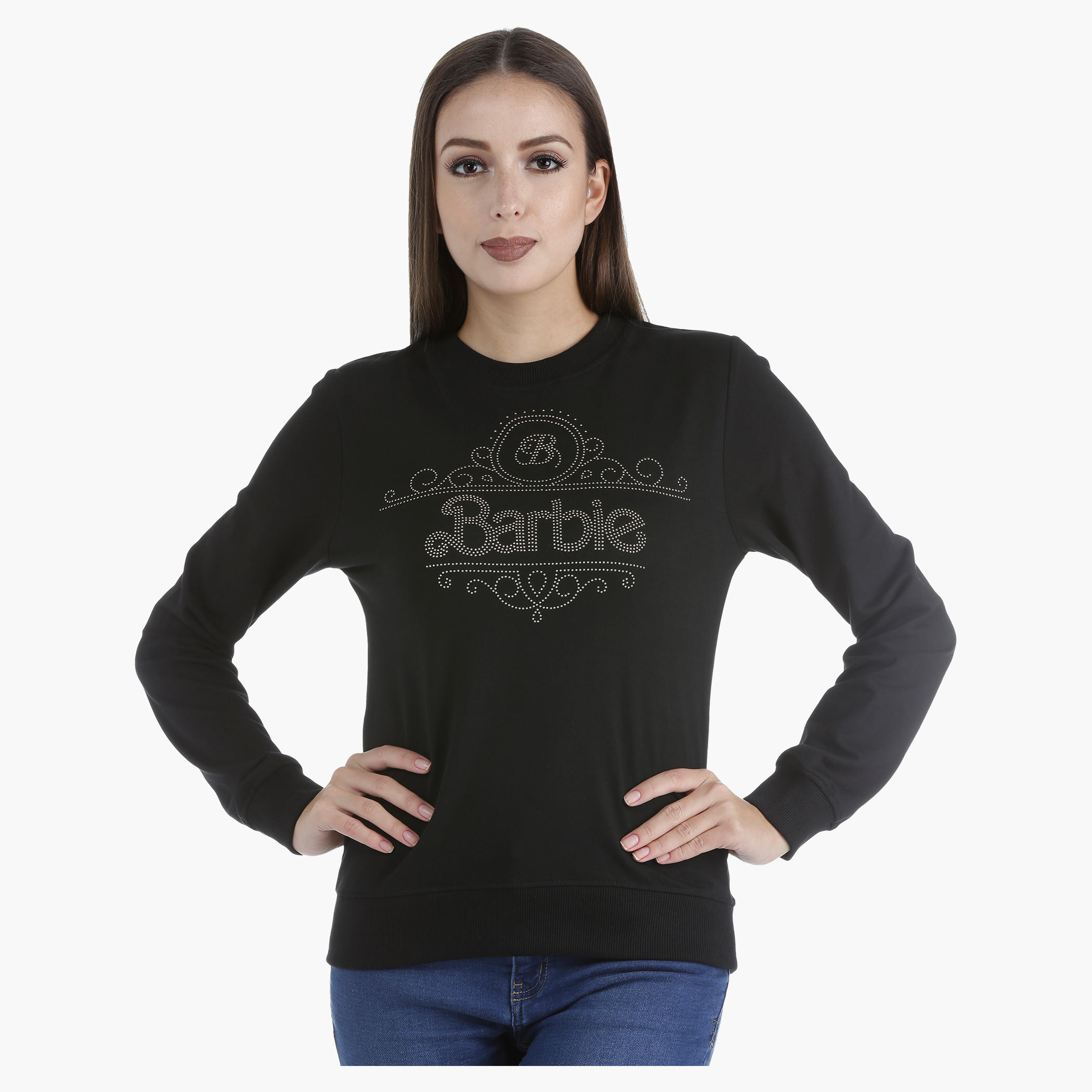 Barbie Print Cotton Sweatshirt with Long Sleeves in Regular Fit-women-winterwear-hoodiesandsweatshirts-sweatshirts-image-1