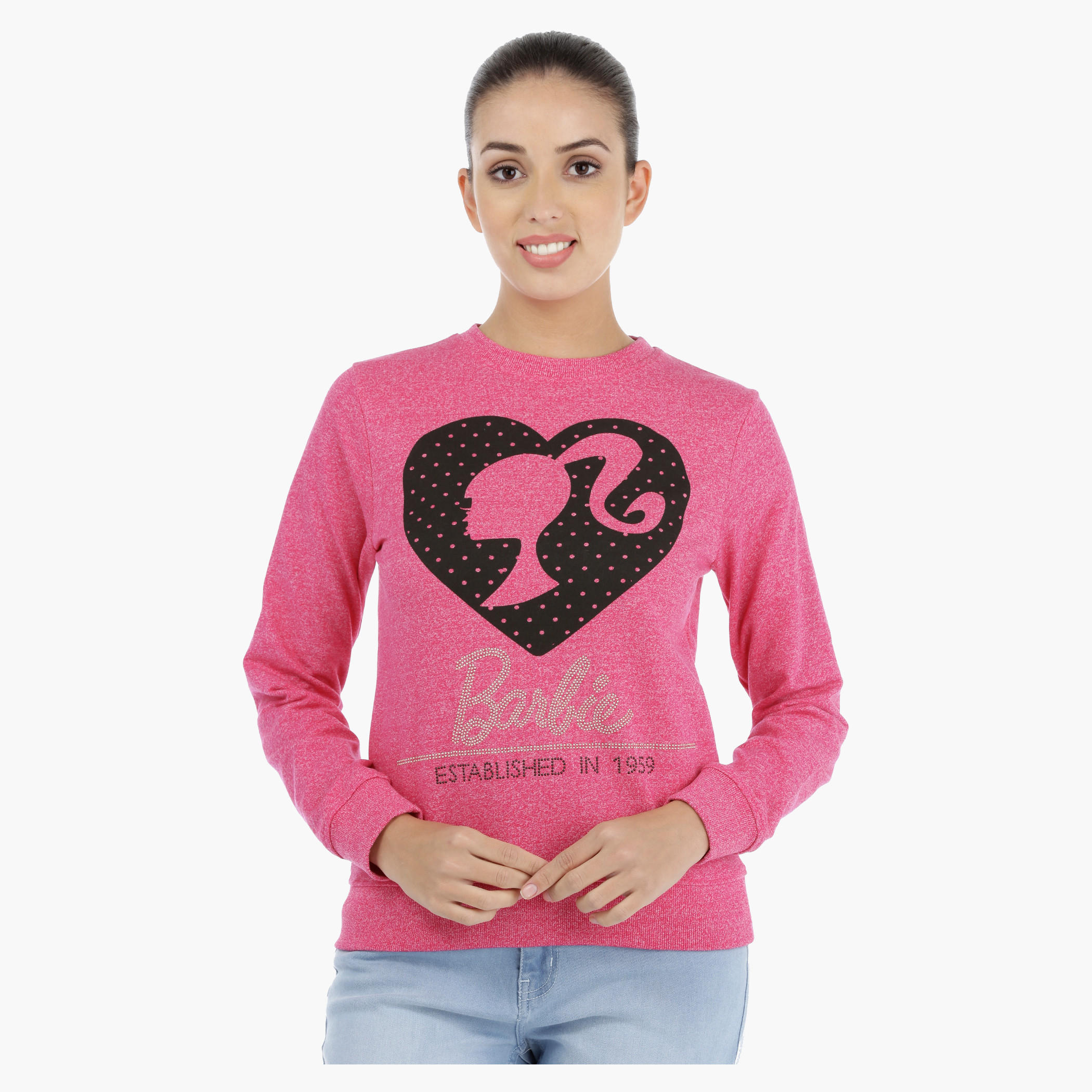 Barbie Embellished Sweatshirt with Long Sleeves-women-winterwear-hoodiesandsweatshirts-sweatshirts-image-1