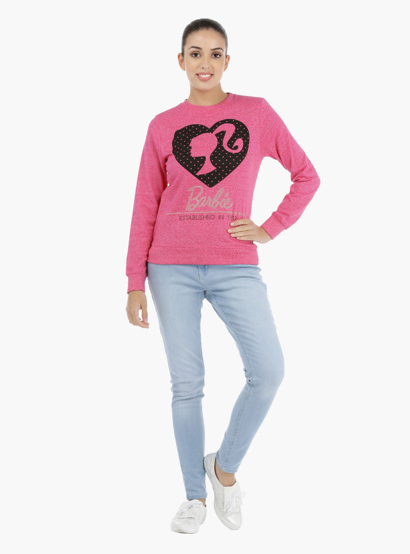 Barbie Embellished Sweatshirt with Long Sleeves-women-winterwear-hoodiesandsweatshirts-sweatshirts-image-5