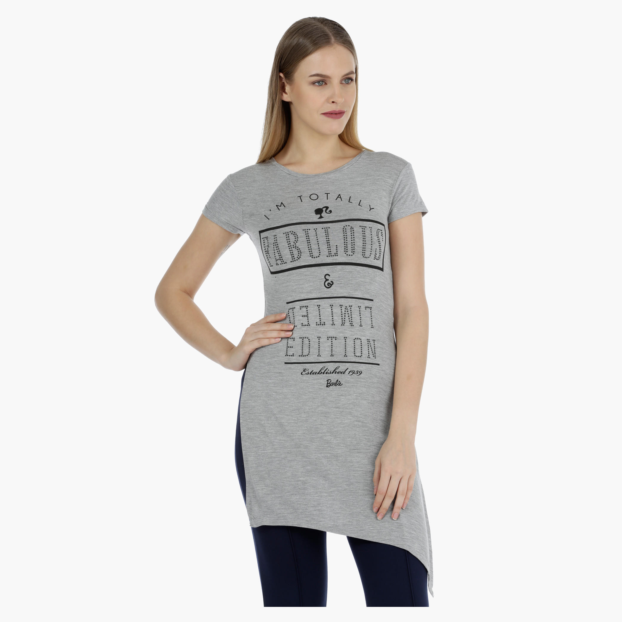 Barbie Graphic T-shirt with Asymmetric Hem-women-clothing-tshirts-image-1