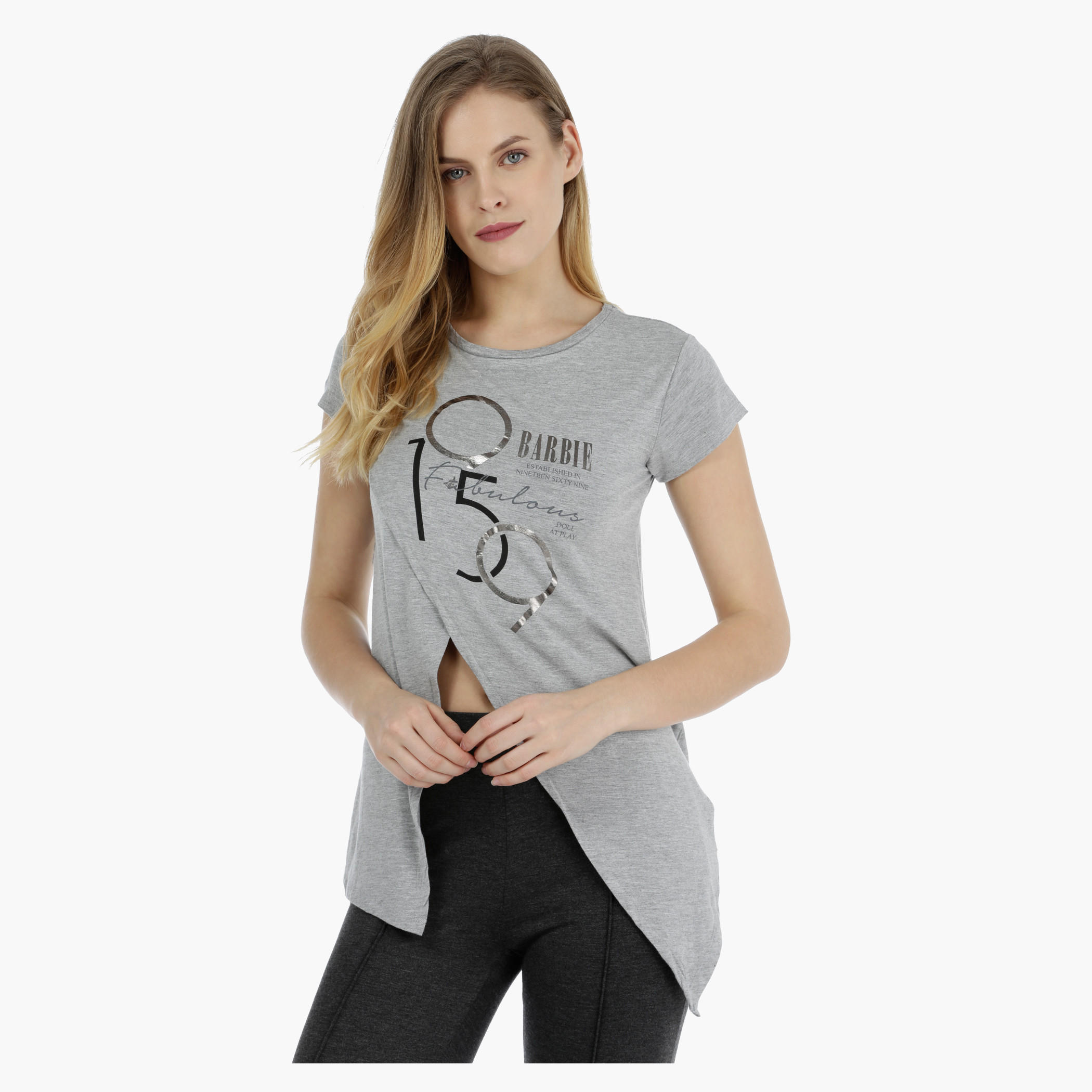 Barbie Printed Cross-layered T-shirt-women-clothing-tshirts-image-1