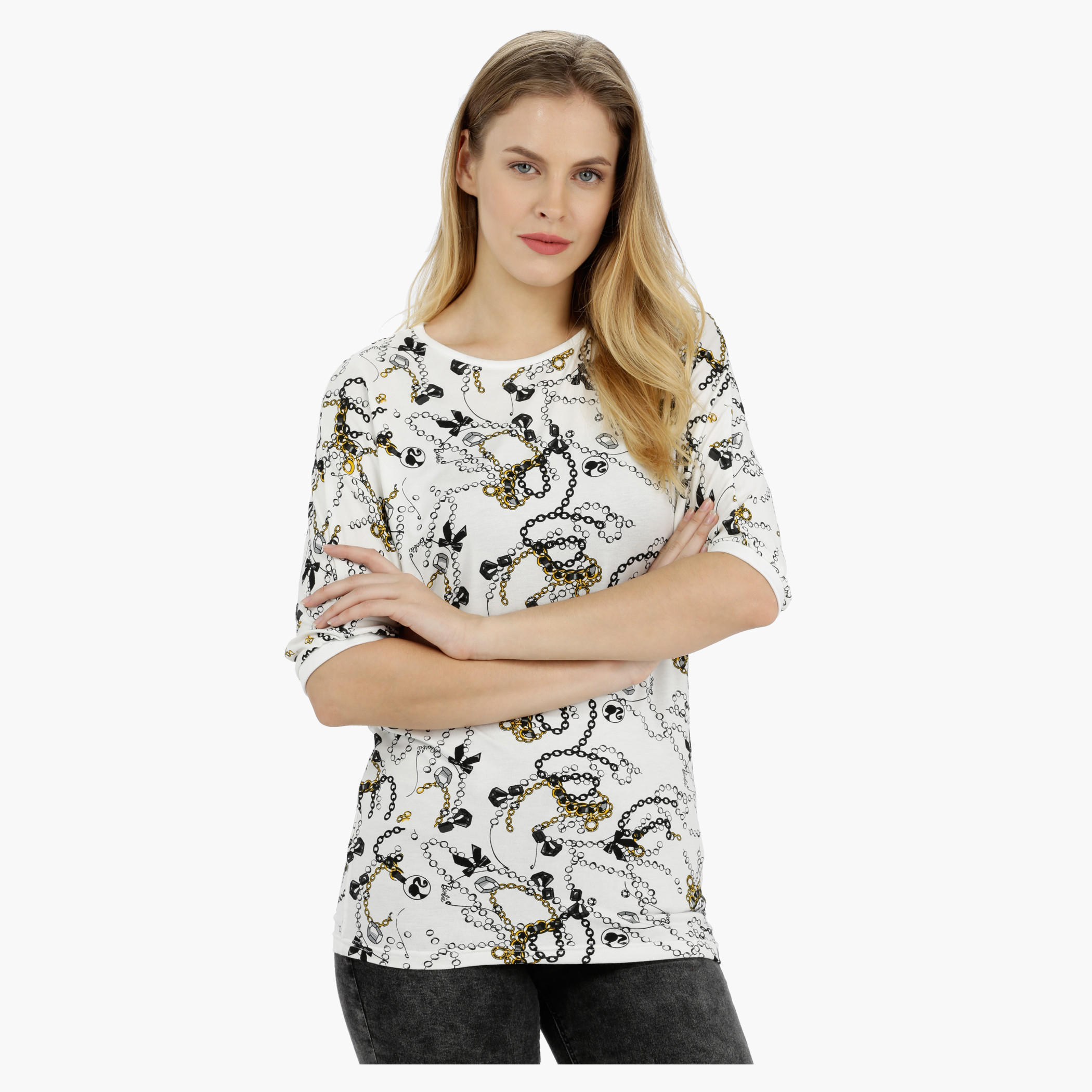 Barbie Printed Top with Short Sleeves-women-clothing-tshirts-image-1