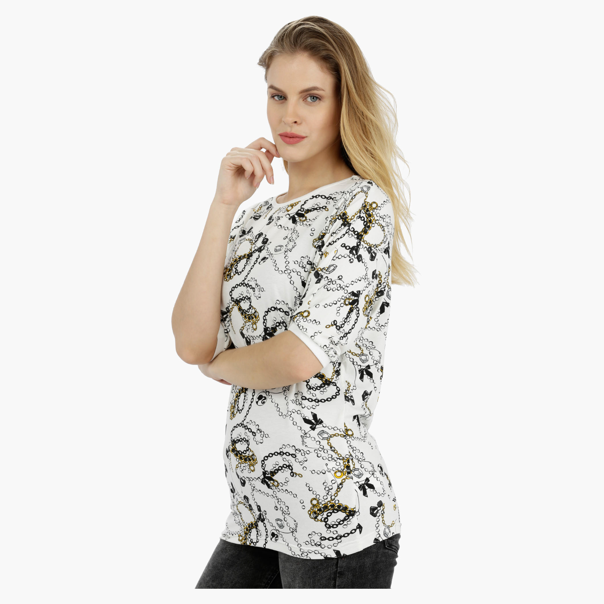 Barbie Printed Top with Short Sleeves-women-clothing-tshirts-image-3