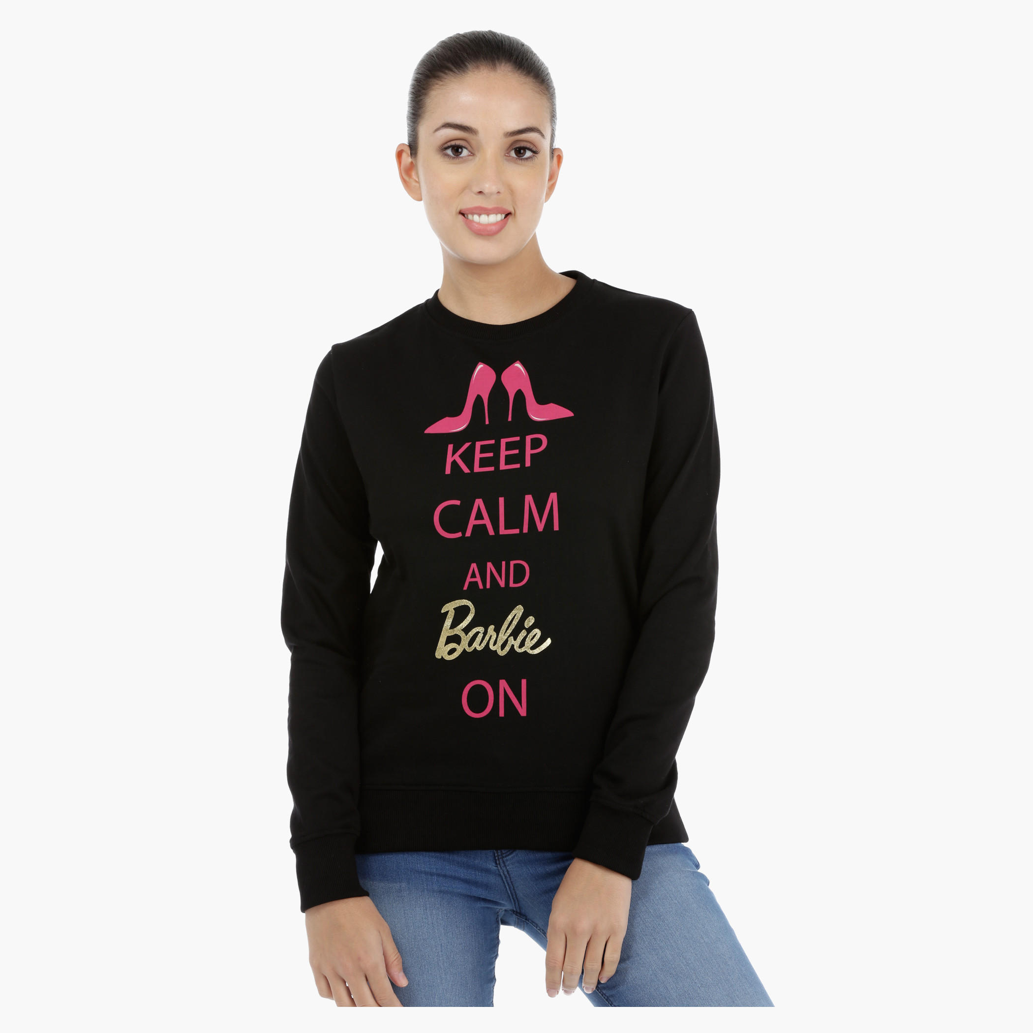 Barbie Graphic Print Sweatshirt with Long Sleeves-women-winterwear-hoodiesandsweatshirts-sweatshirts-image-1