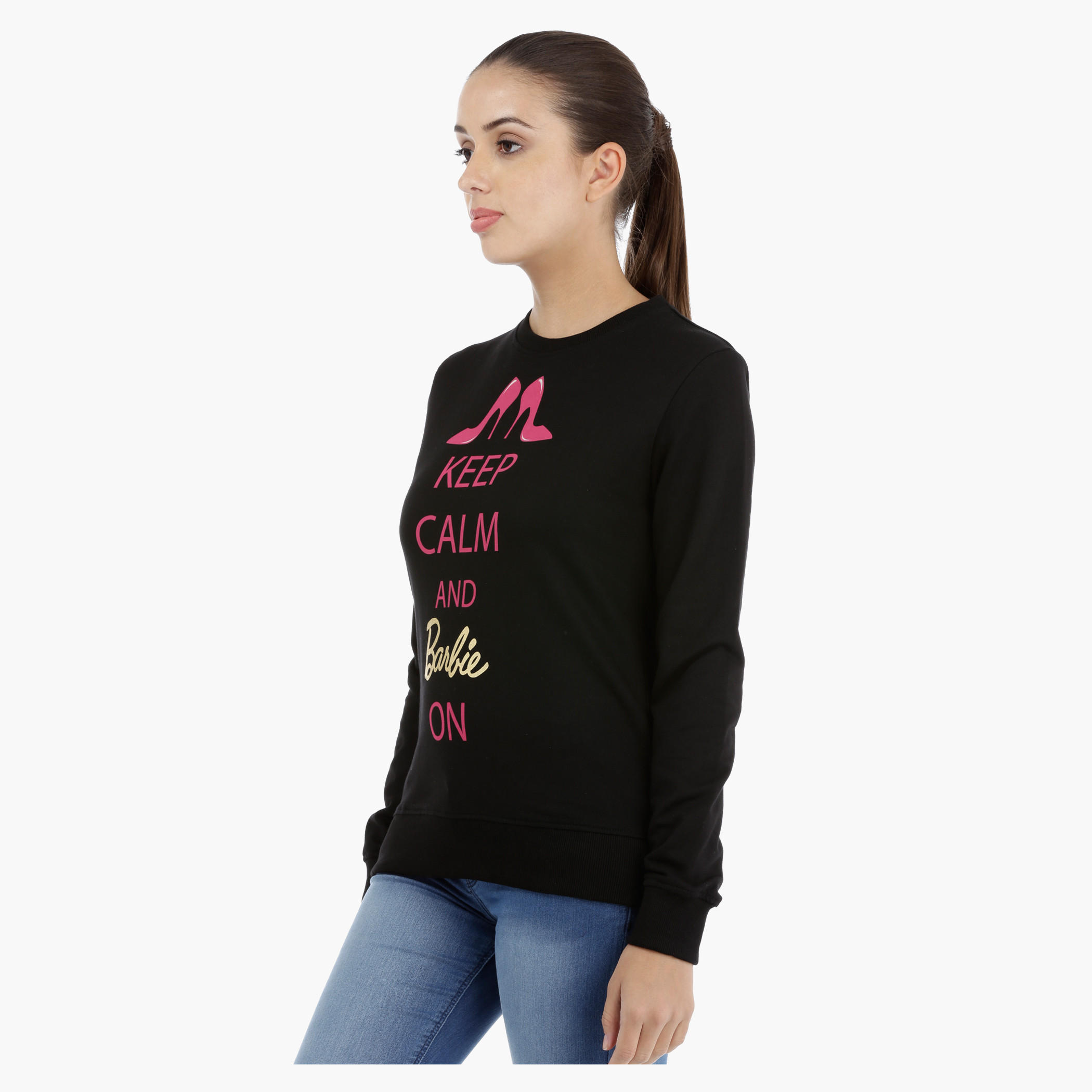Barbie Graphic Print Sweatshirt with Long Sleeves-women-winterwear-hoodiesandsweatshirts-sweatshirts-image-3