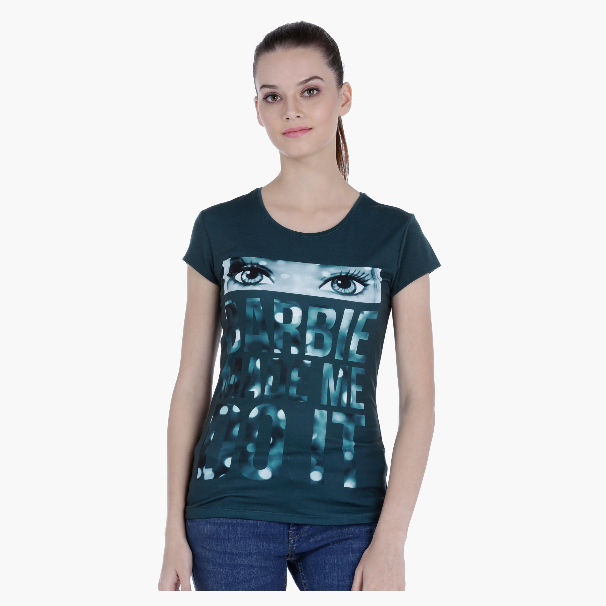 Barbie Graphic Print T-Shirt with Short Sleeves-women-clothing-tshirts-image-1