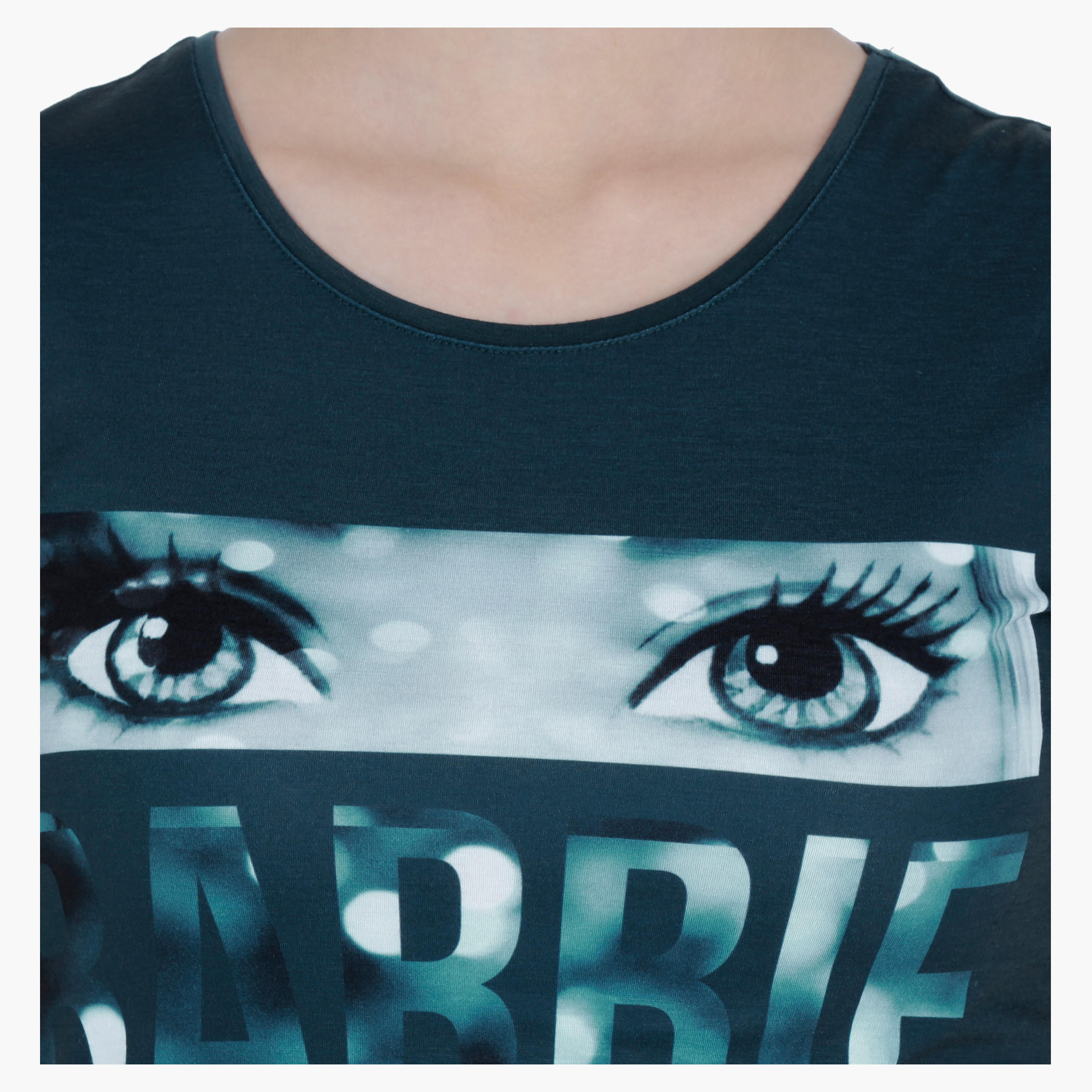 Barbie Graphic Print T-Shirt with Short Sleeves-women-clothing-tshirts-image-4
