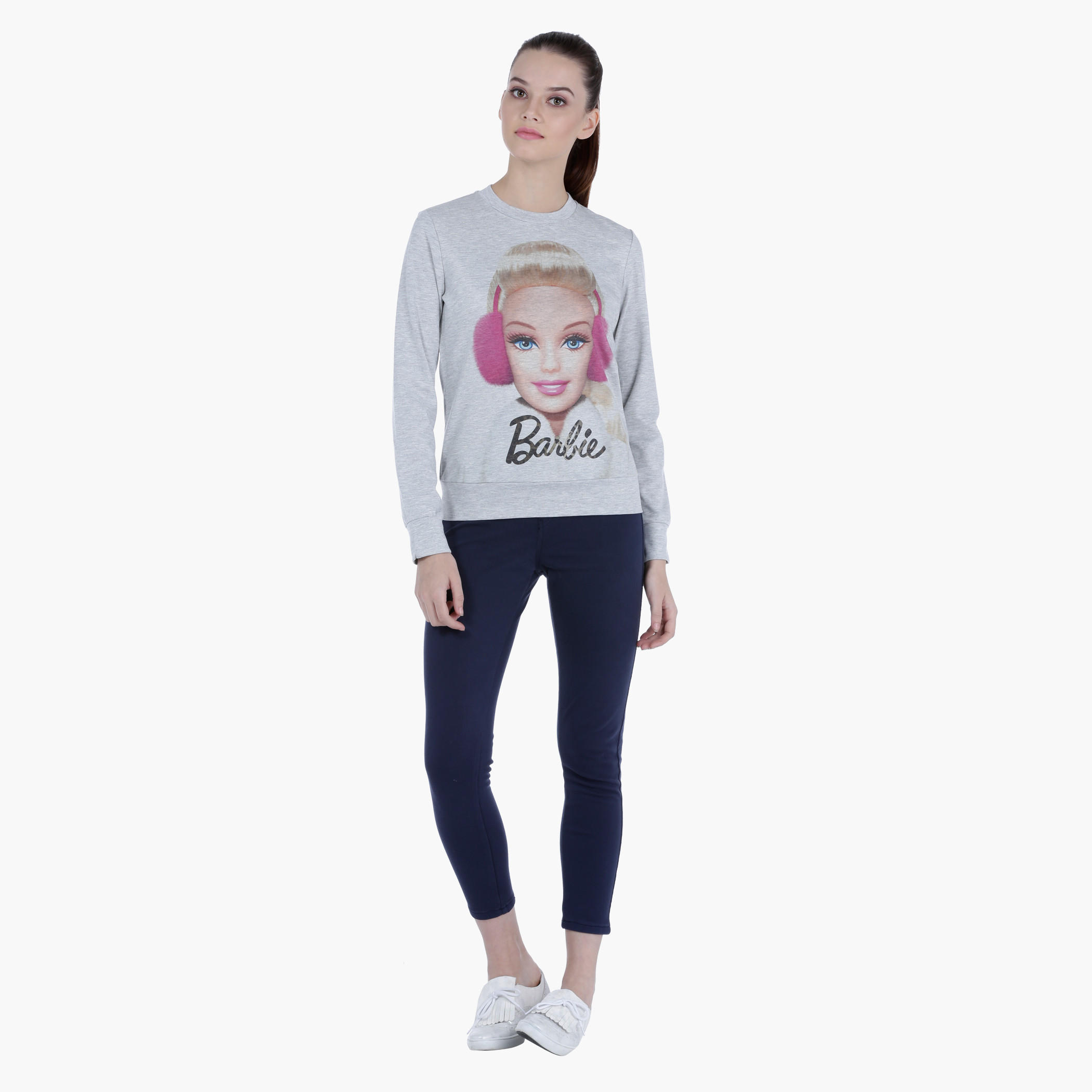 Barbie Print Melange Sweatshirt with Long Sleeves-women-winterwear-hoodiesandsweatshirts-sweatshirts-image-5