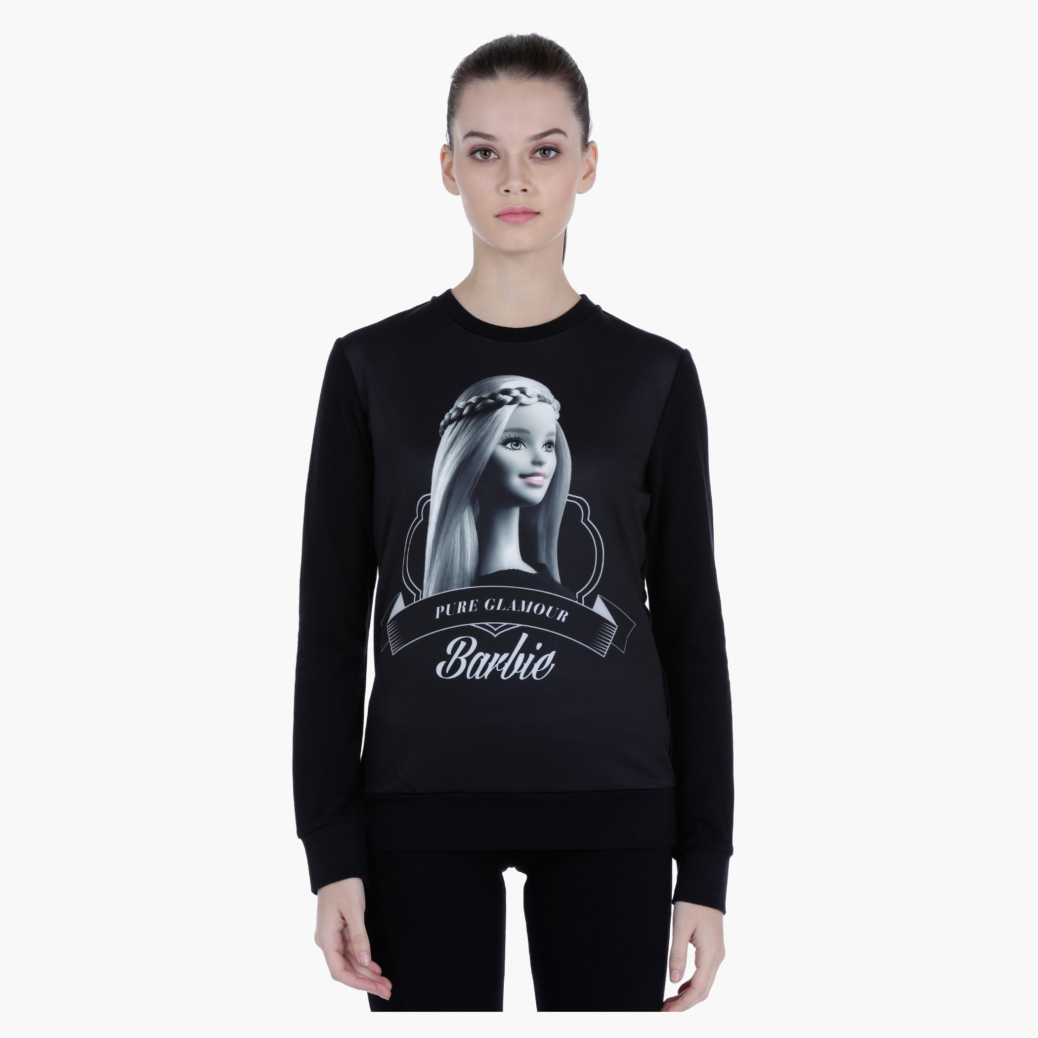 Barbie Print Sweatshirt with Long Sleeves-women-winterwear-hoodiesandsweatshirts-sweatshirts-image-1