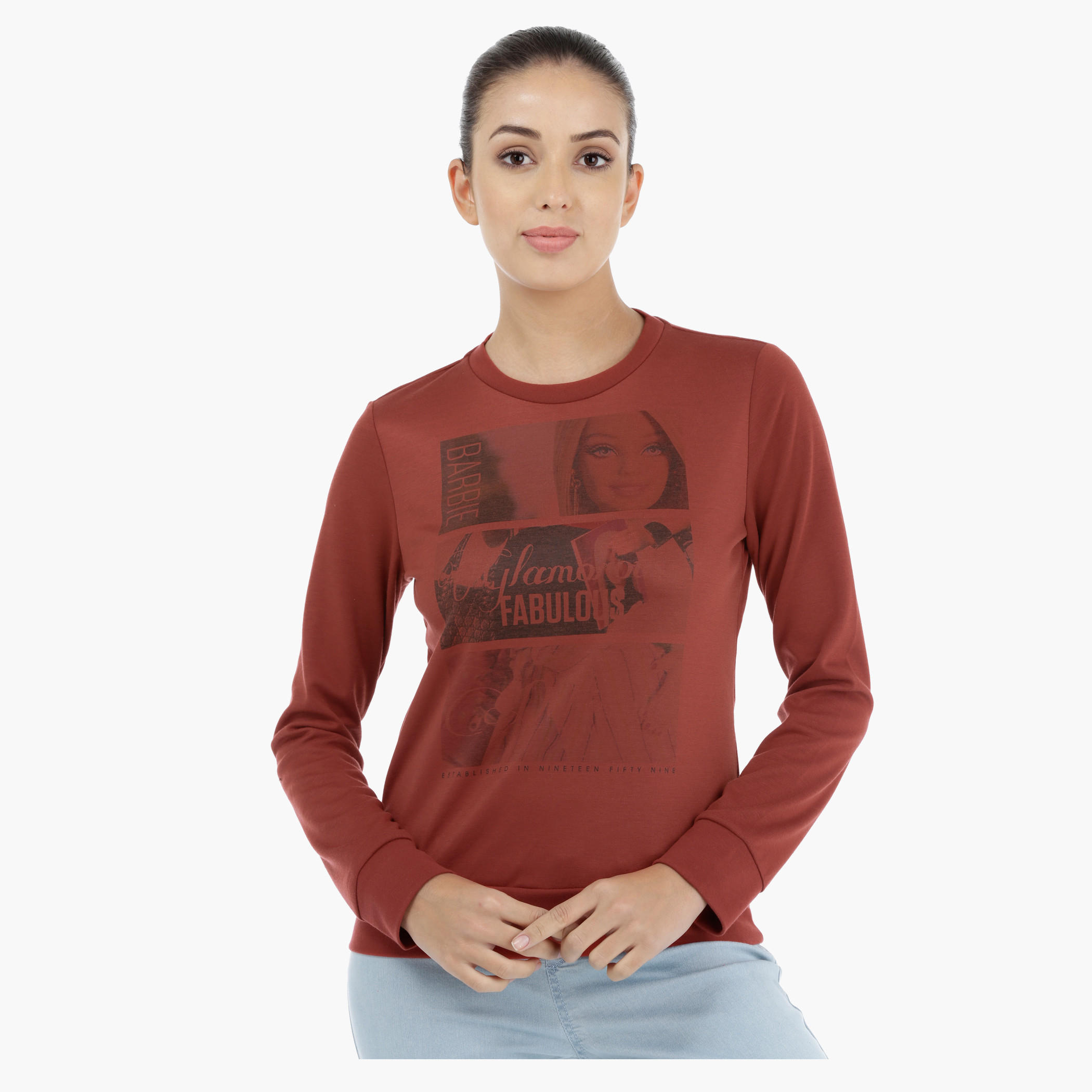 Barbie Graphic Print Sweatshirt with Long Sleeves-women-winterwear-hoodiesandsweatshirts-sweatshirts-image-1