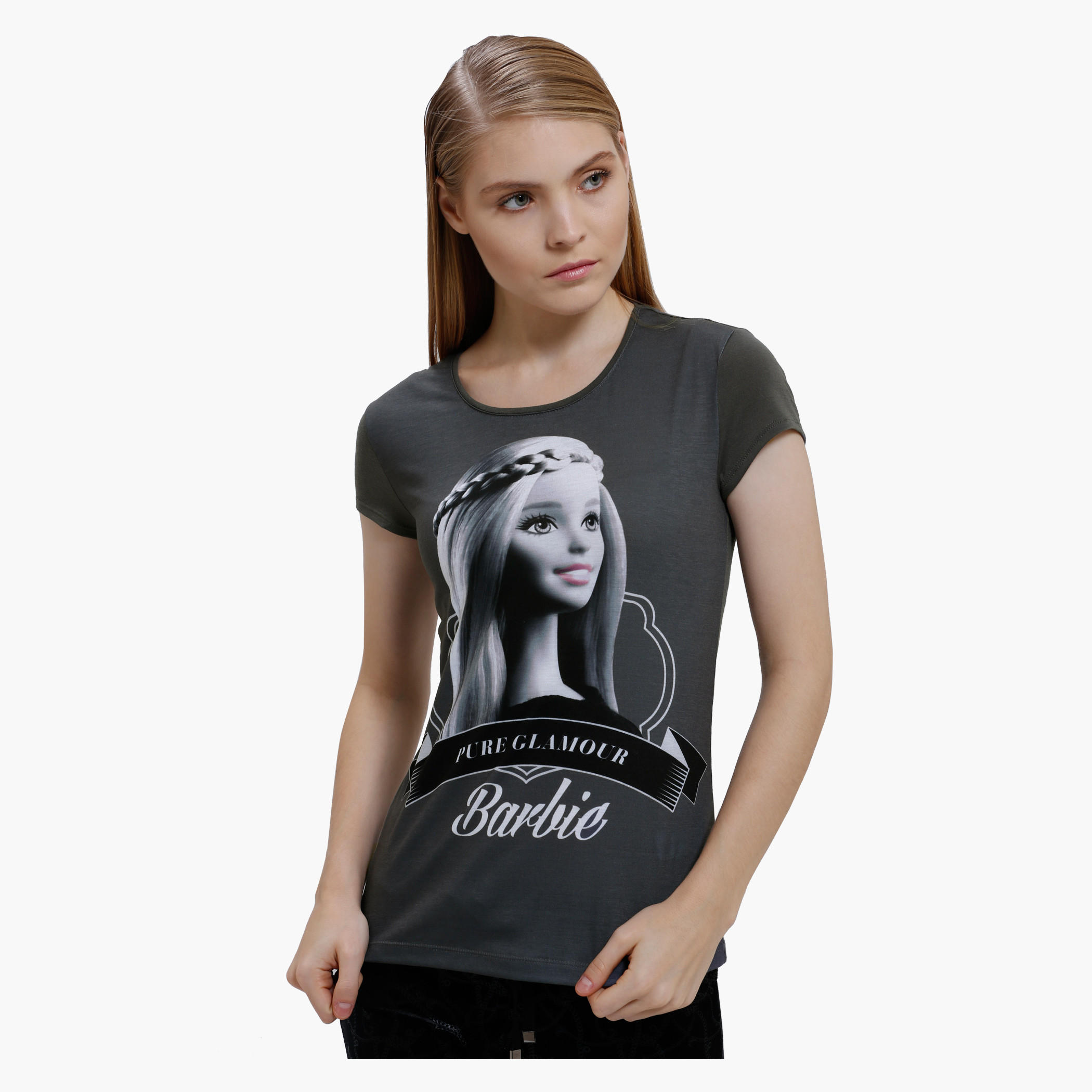 Barbie Print T-Shirt with Round Neck and Short Sleeves-women-clothing-tshirts-image-1