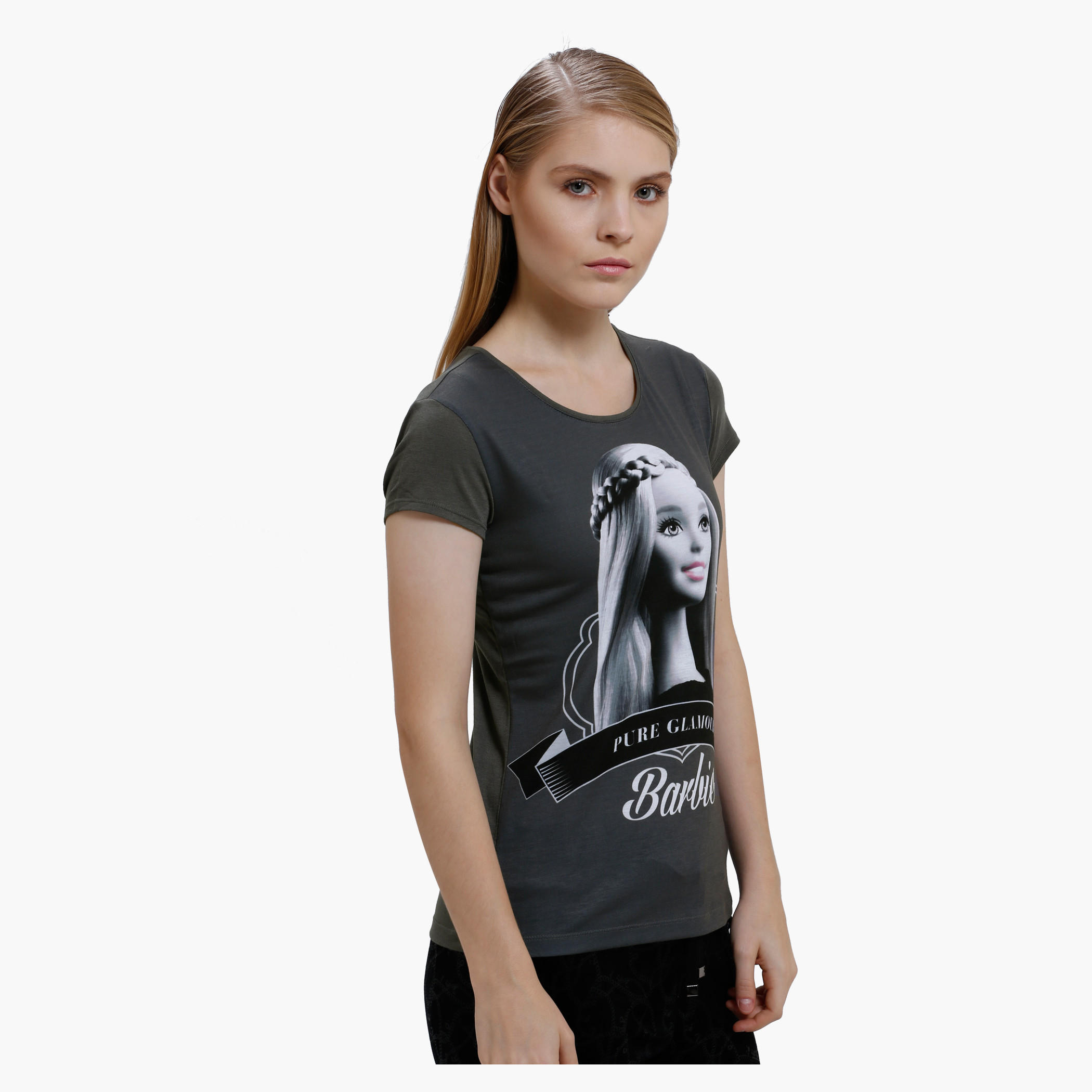 Barbie Print T-Shirt with Round Neck and Short Sleeves-women-clothing-tshirts-image-3
