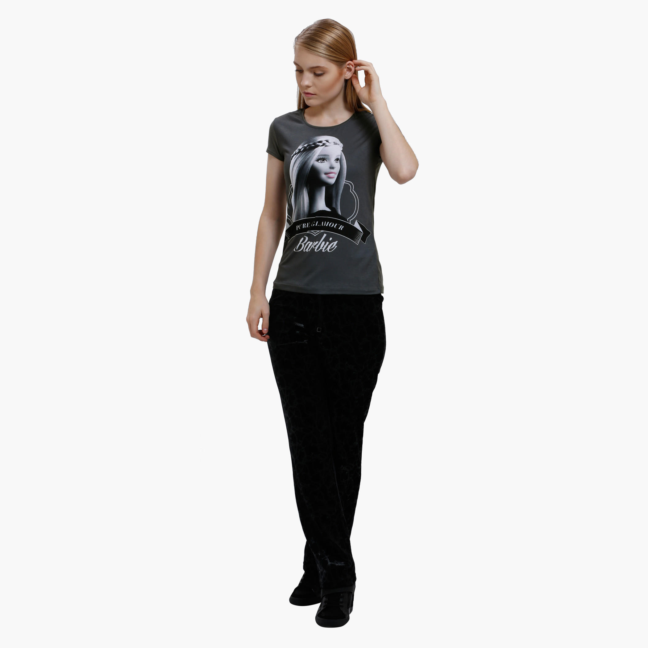 Barbie Print T-Shirt with Round Neck and Short Sleeves-women-clothing-tshirts-image-5
