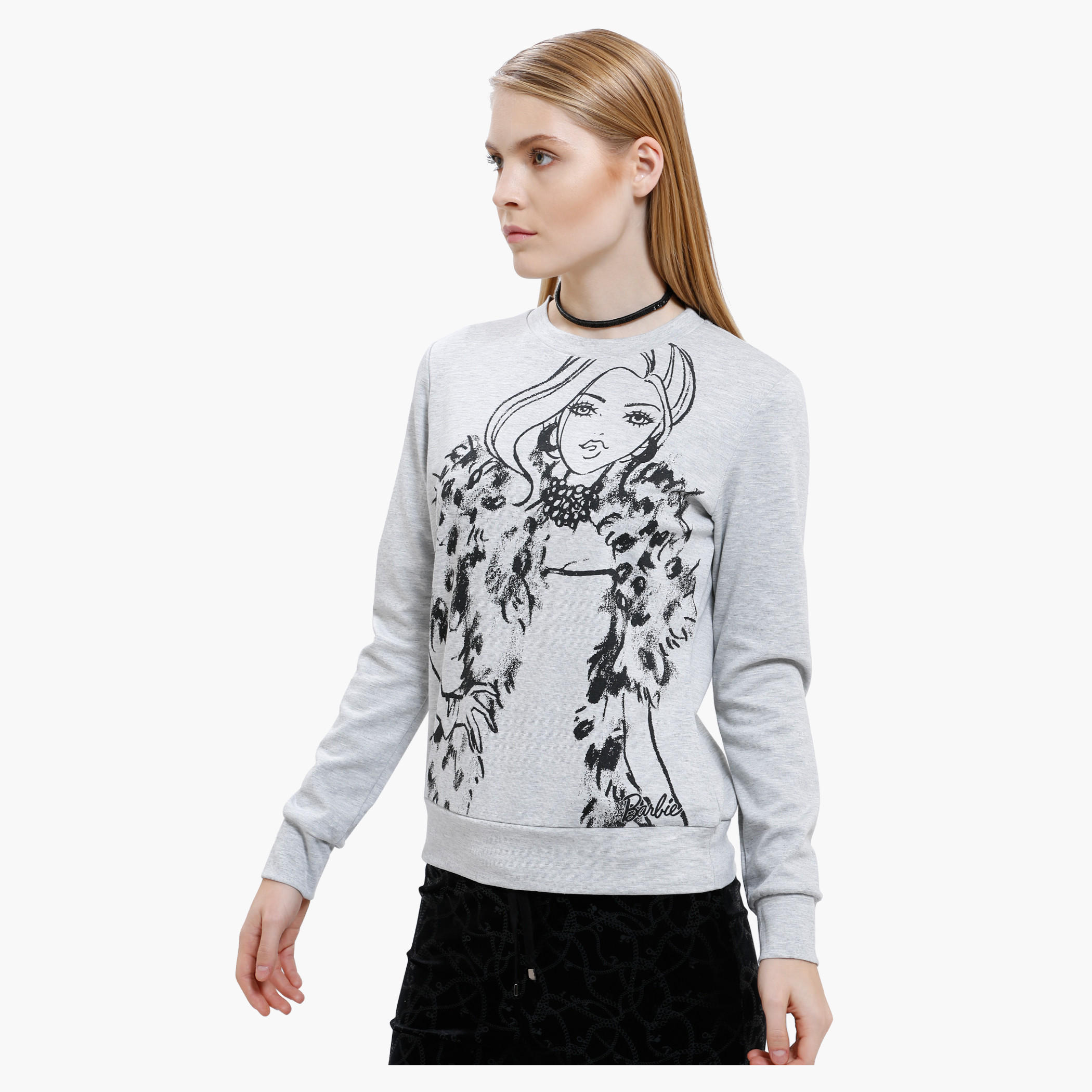 Barbie Print Sweatshirt with Round Neck and Long Sleeves-women-winterwear-hoodiesandsweatshirts-sweatshirts-image-3